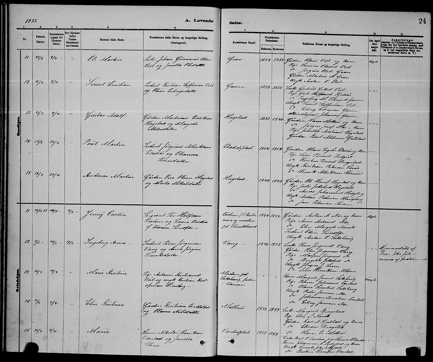 Ministerialprotokoller, klokkerbøker og fødselsregistre - Nord-Trøndelag, SAT/A-1458/730/L0301: Klokkerbok nr. 730C04, 1880-1897, s. 24