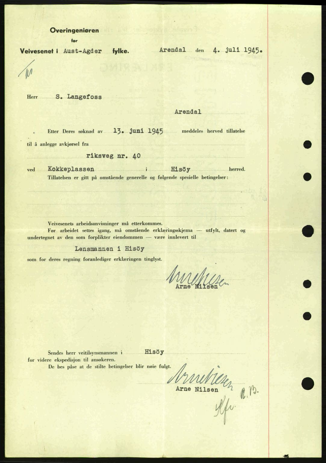 Nedenes sorenskriveri, SAK/1221-0006/G/Gb/Gba/L0053: Pantebok nr. A6b, 1945-1945, Dagboknr: 705/1945