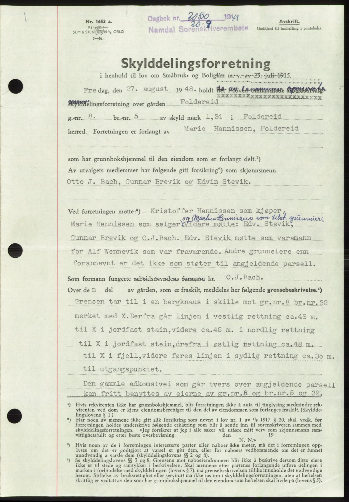 Namdal sorenskriveri, SAT/A-4133/1/2/2C: Pantebok nr. -, 1948-1948, Dagboknr: 2050/1948