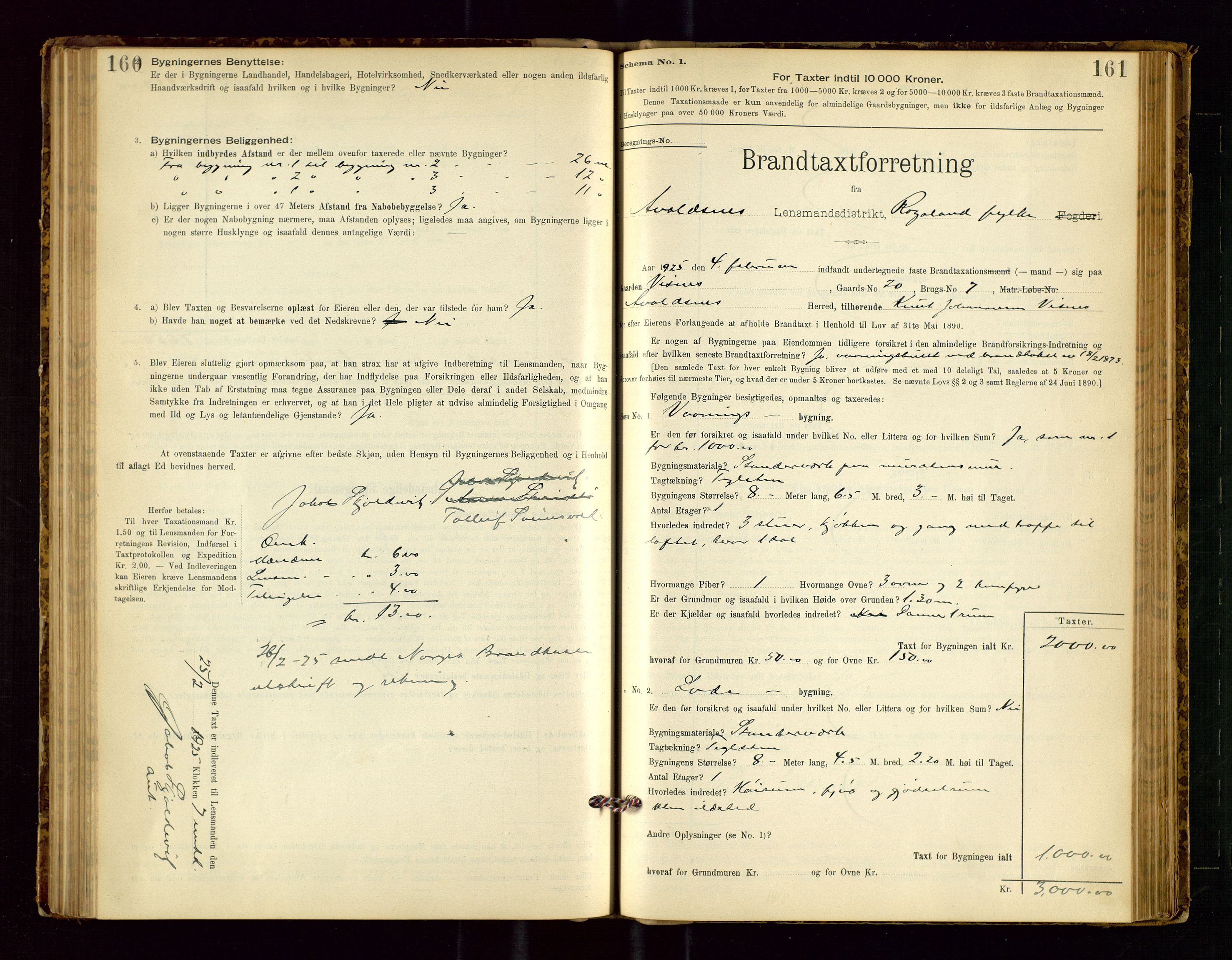 Avaldsnes lensmannskontor, SAST/A-100286/Gob/L0001: "Brandtaxationsprotokol for Avaldsnes Lensmandsdistrikt Ryfylke Fogderi", 1894-1925, s. 160-161
