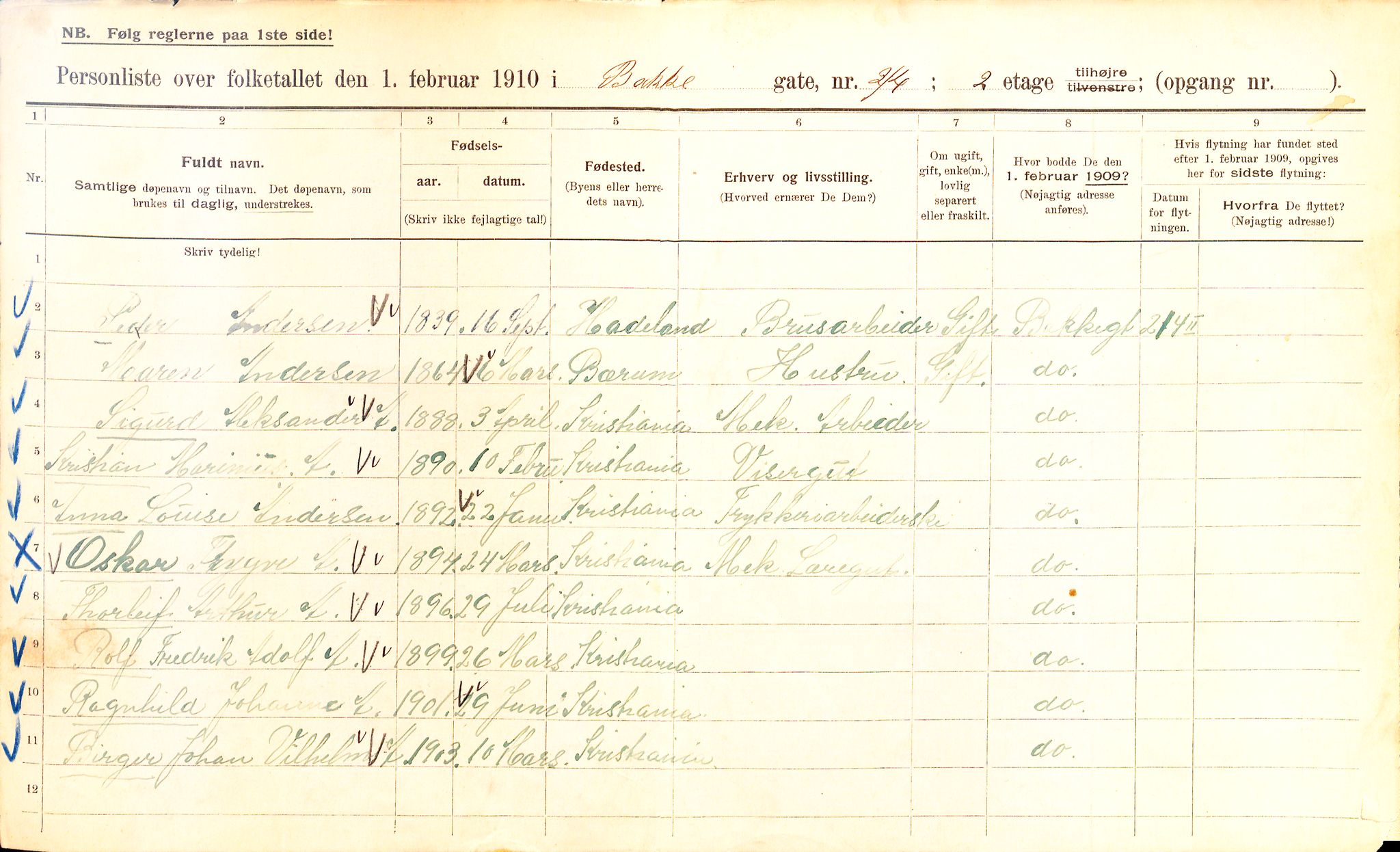 OBA, Kommunal folketelling 1.2.1910 for Kristiania, 1910, s. 2532