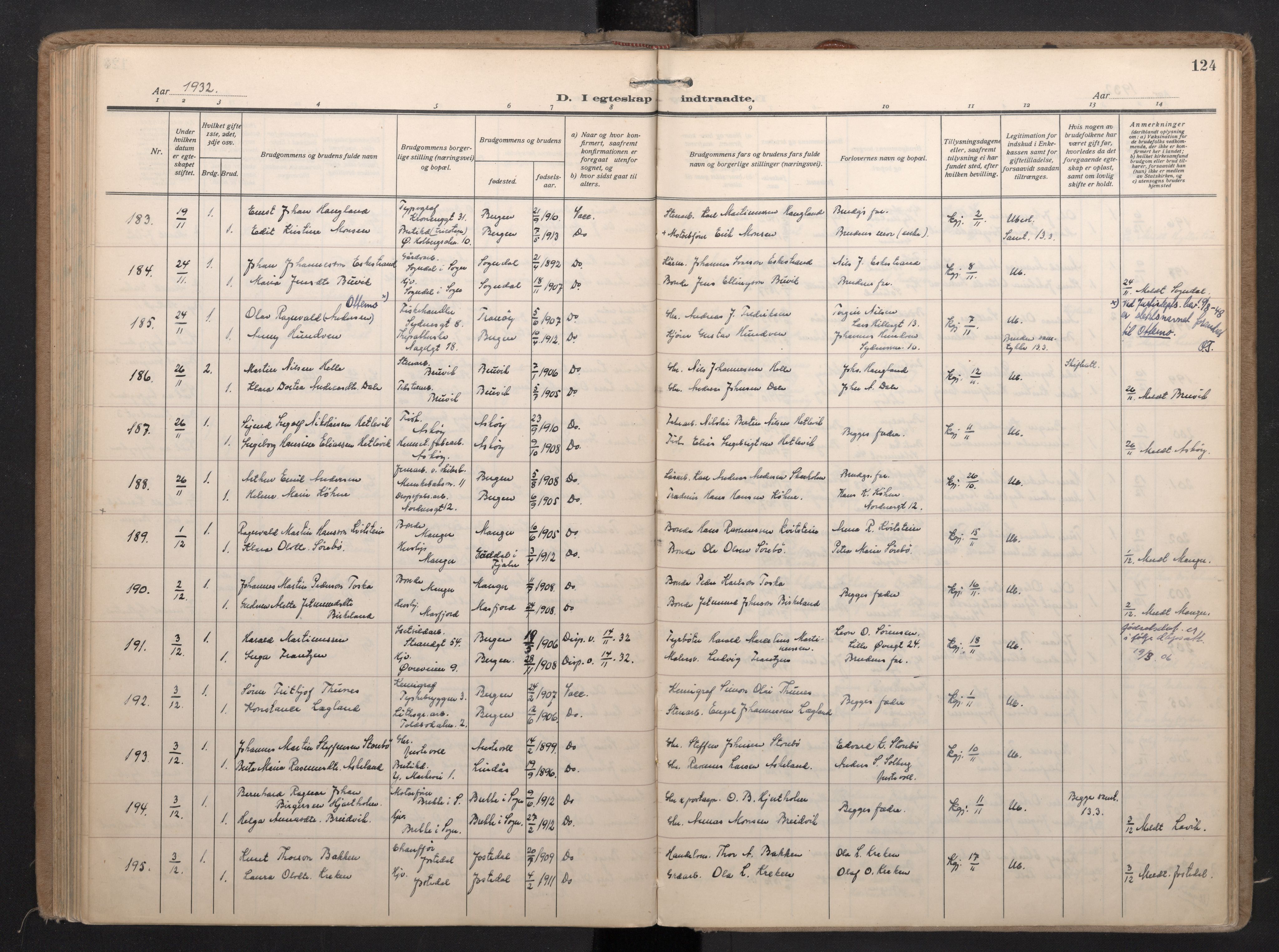 Nykirken Sokneprestembete, SAB/A-77101/H/Haa/L0038: Ministerialbok nr. D 8, 1926-1934, s. 123b-124a