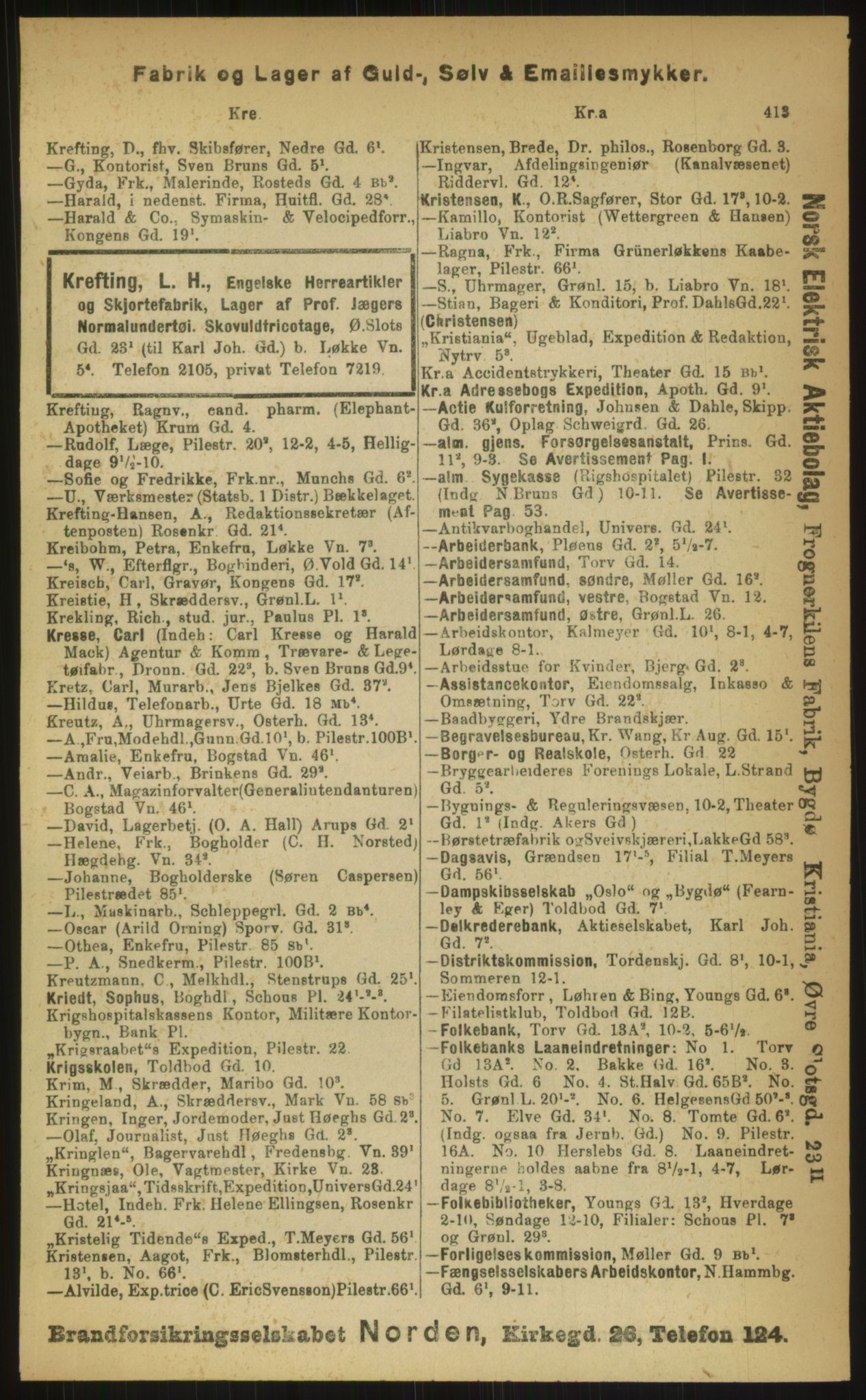Kristiania/Oslo adressebok, PUBL/-, 1899, s. 413