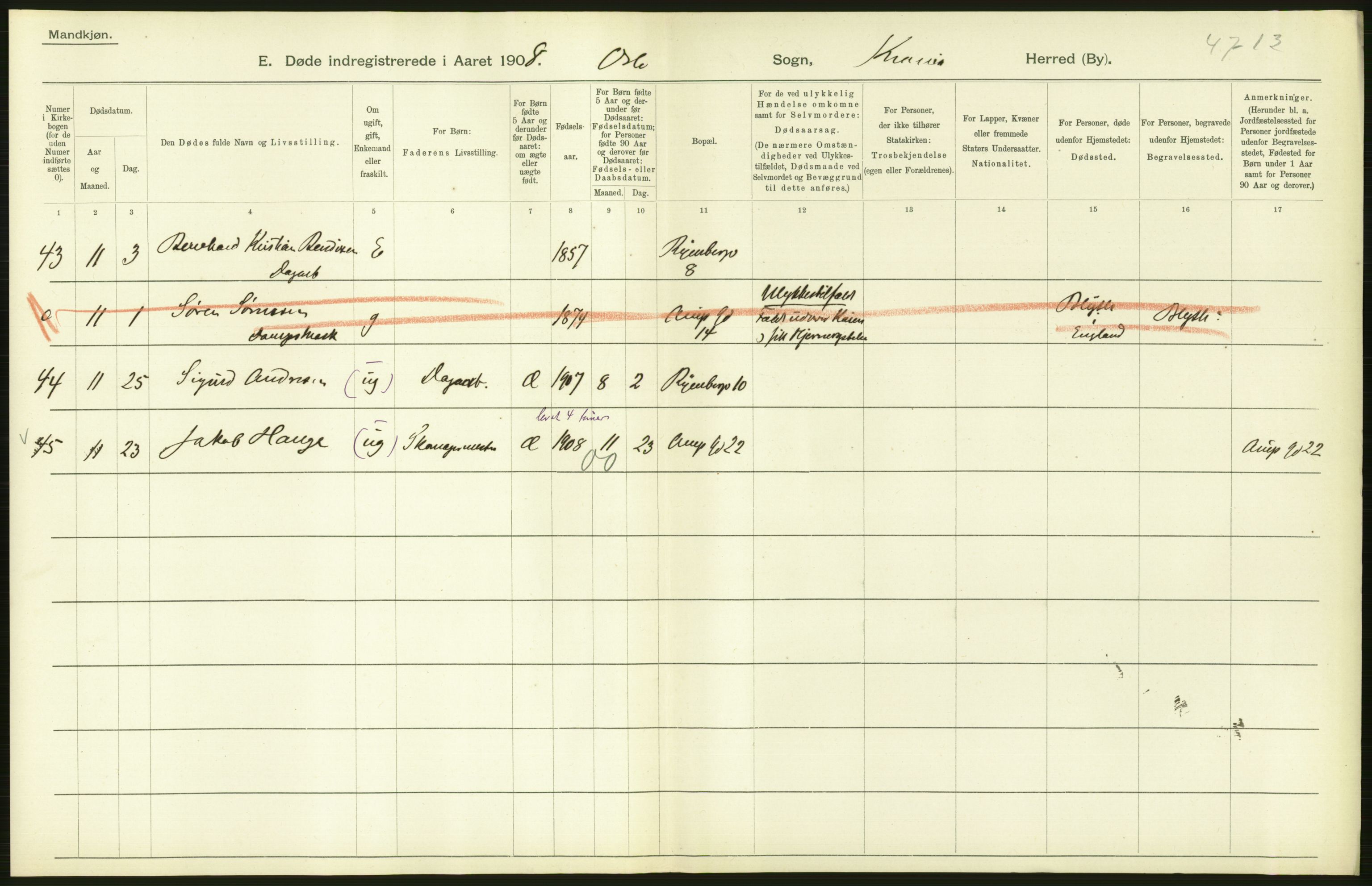 Statistisk sentralbyrå, Sosiodemografiske emner, Befolkning, AV/RA-S-2228/D/Df/Dfa/Dfaf/L0009: Kristiania: Døde, dødfødte., 1908, s. 124