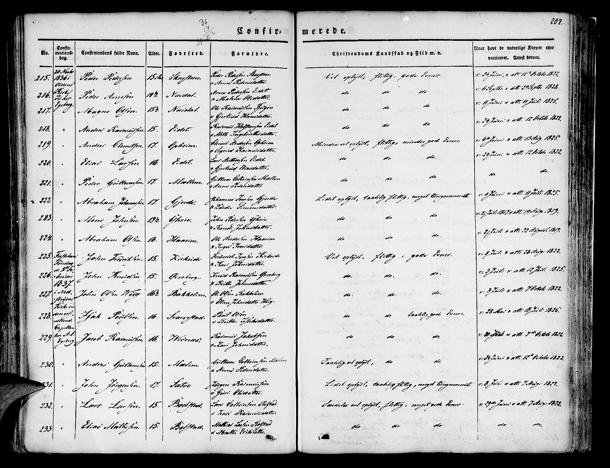 Innvik sokneprestembete, AV/SAB-A-80501: Ministerialbok nr. A 4I, 1831-1846, s. 207