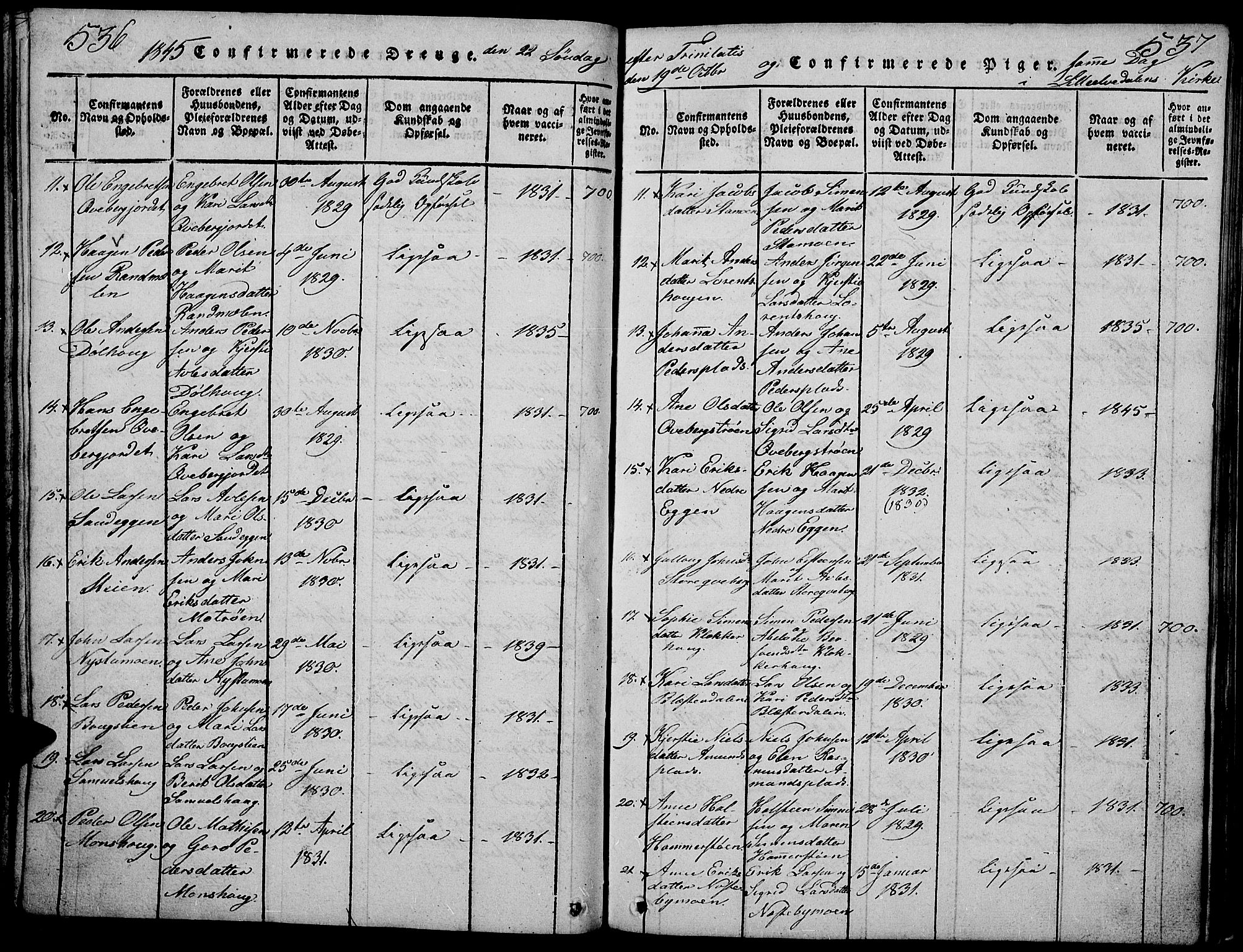 Tynset prestekontor, SAH/PREST-058/H/Ha/Hab/L0002: Klokkerbok nr. 2, 1814-1862, s. 536-537