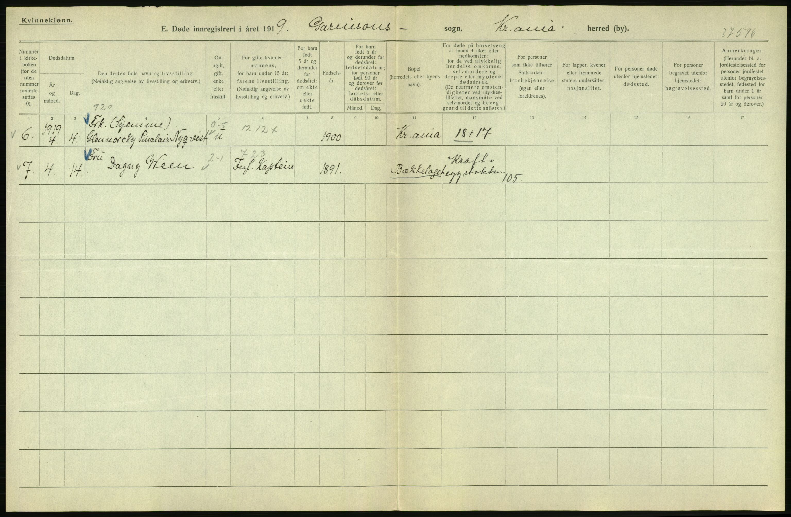 Statistisk sentralbyrå, Sosiodemografiske emner, Befolkning, AV/RA-S-2228/D/Df/Dfb/Dfbi/L0010: Kristiania: Døde, 1919, s. 758