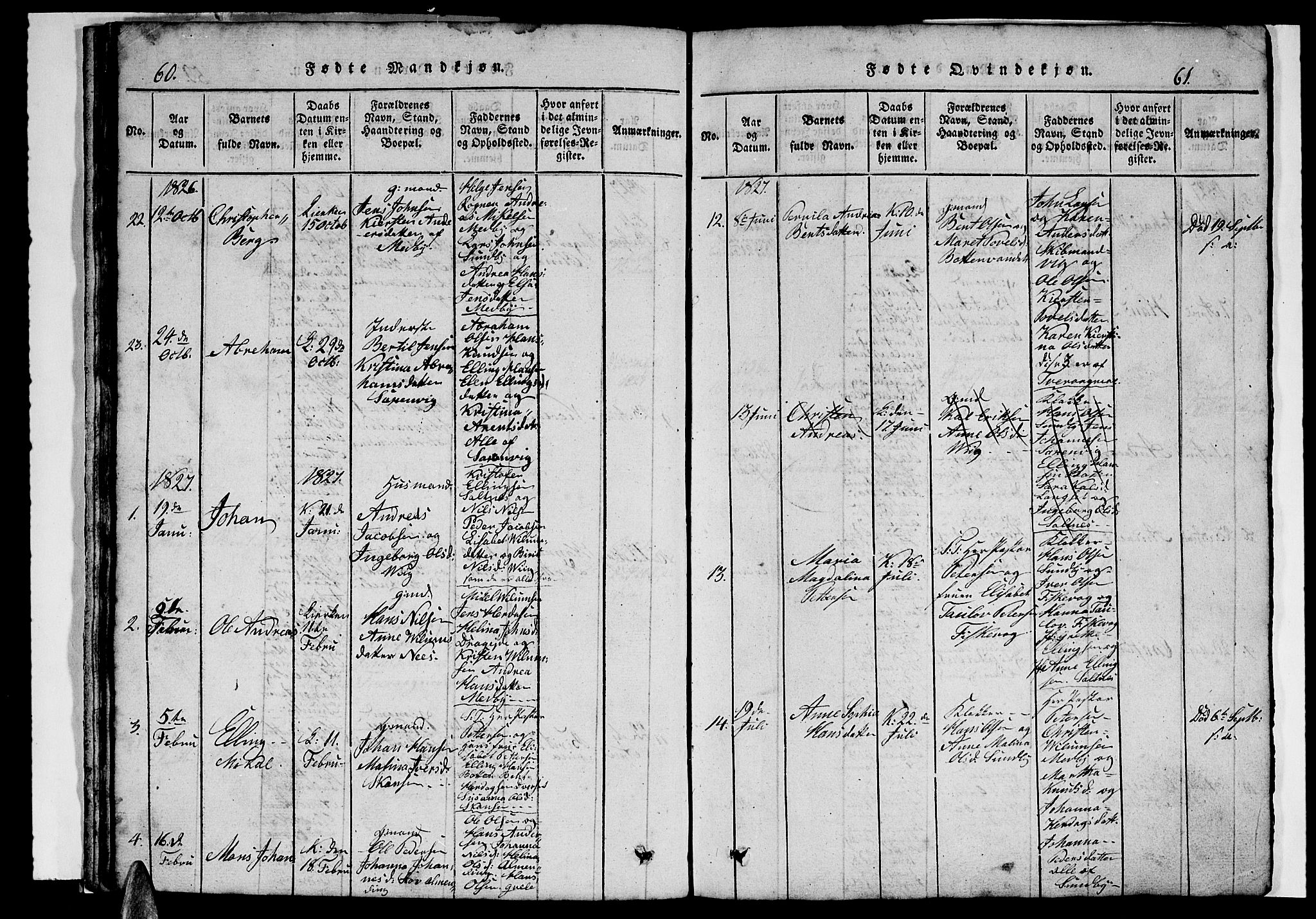 Ministerialprotokoller, klokkerbøker og fødselsregistre - Nordland, AV/SAT-A-1459/847/L0676: Klokkerbok nr. 847C04, 1821-1853, s. 60-61