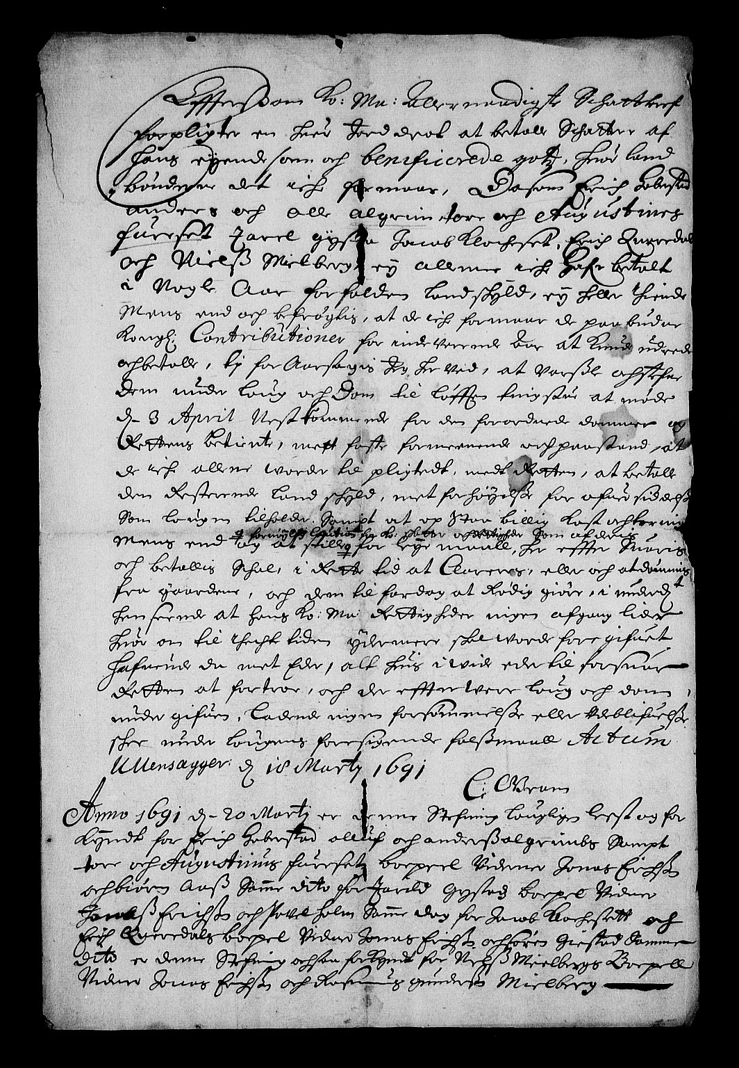Stattholderembetet 1572-1771, RA/EA-2870/Af/L0004: Avskrifter av vedlegg til originale supplikker, nummerert i samsvar med supplikkbøkene, 1691-1694, s. 35