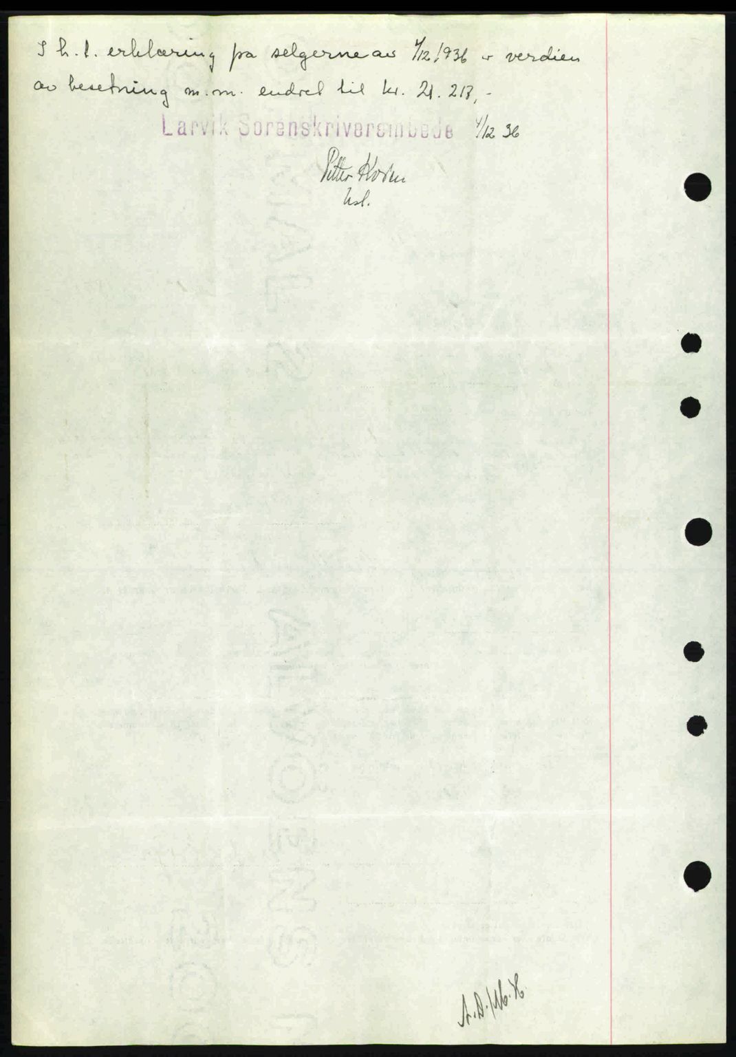 Larvik sorenskriveri, SAKO/A-83/G/Ga/Gab/L0067: Pantebok nr. A-1, 1936-1937, Dagboknr: 2257/1936