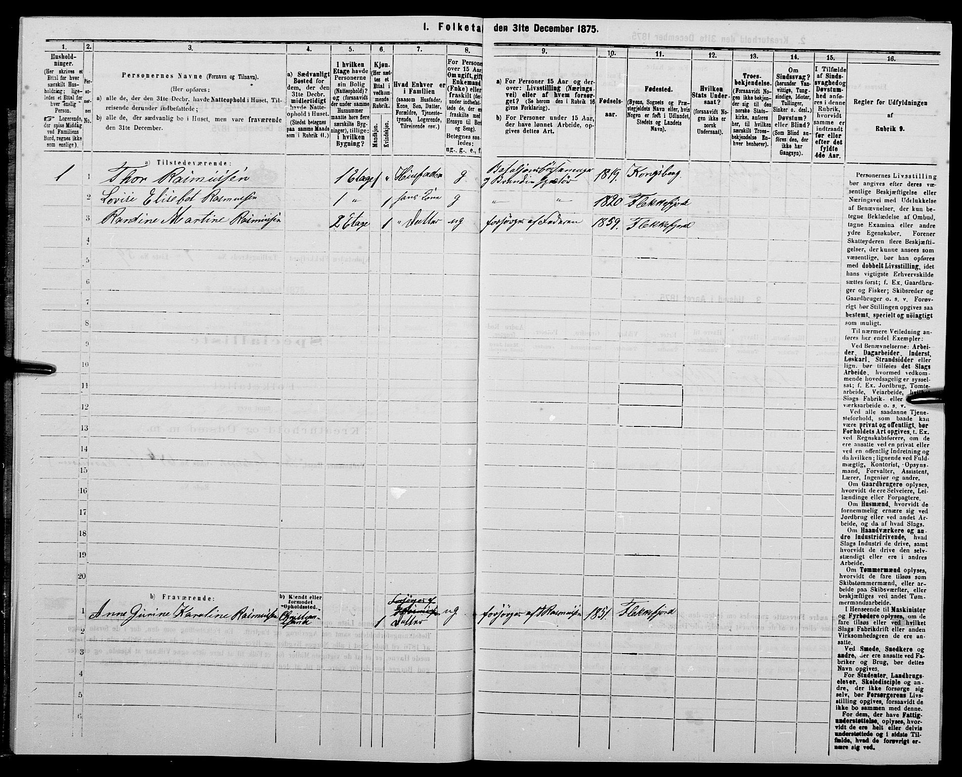 SAK, Folketelling 1875 for 1004B Flekkefjord prestegjeld, Flekkefjord kjøpstad, 1875, s. 23