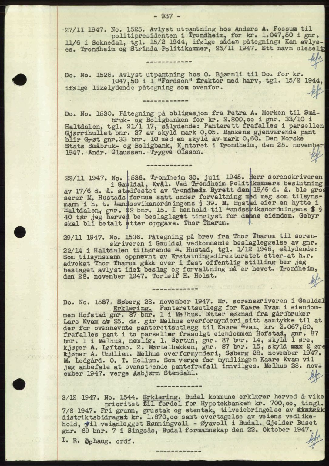Gauldal sorenskriveri, SAT/A-0014/1/2/2C: Pantebok nr. A5, 1947-1948, Dagboknr: 1525/1947