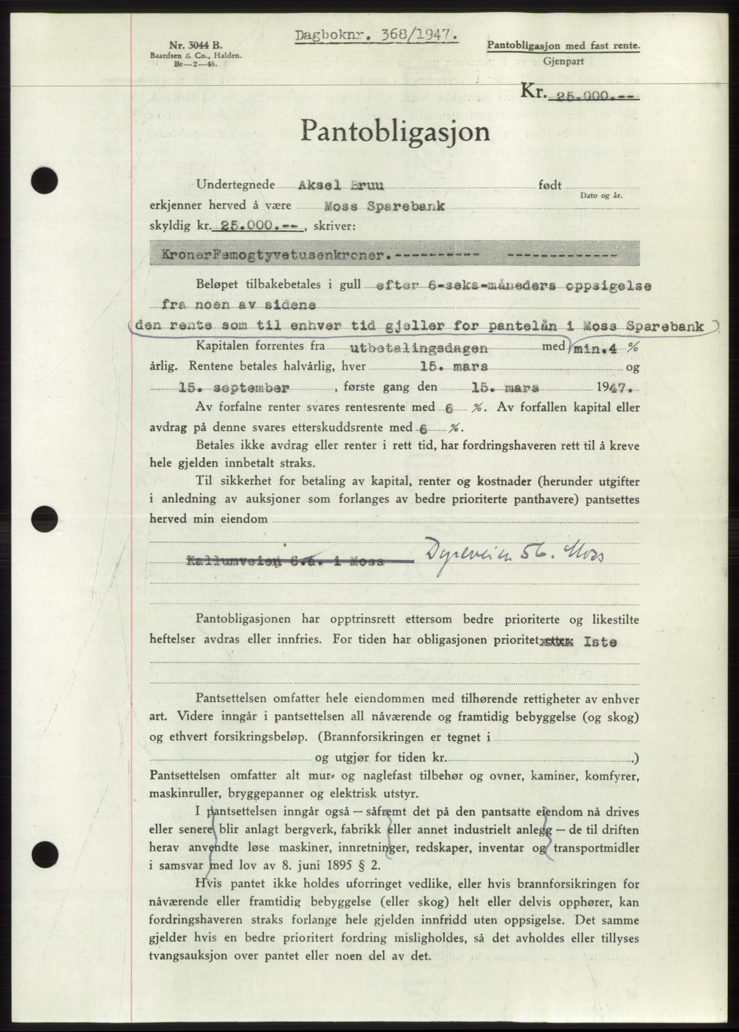 Moss sorenskriveri, SAO/A-10168: Pantebok nr. B16, 1946-1947, Dagboknr: 368/1947