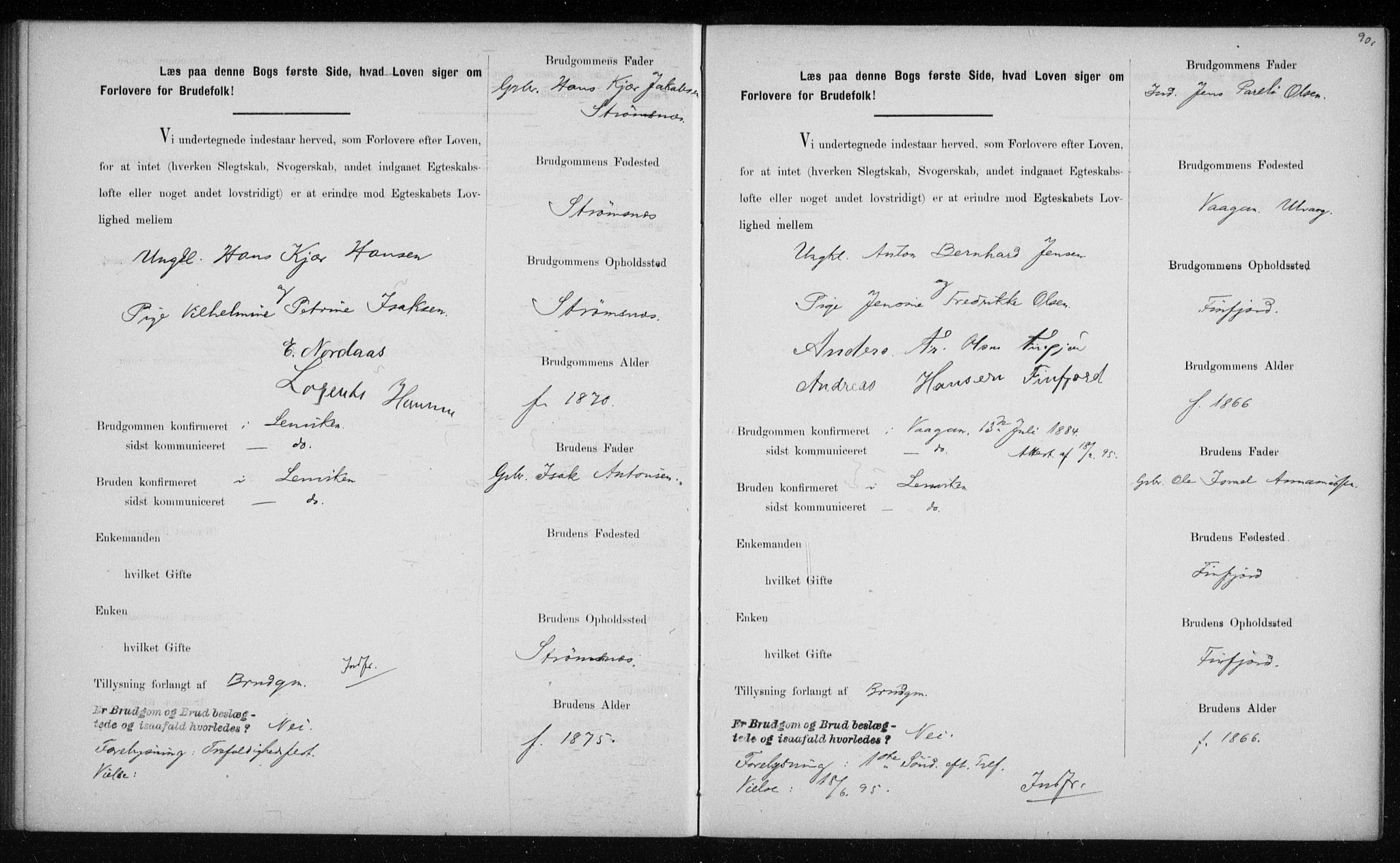 Lenvik sokneprestembete, AV/SATØ-S-1310/I/Ie/L0129: Lysningsprotokoll nr. 129, 1890-1895, s. 90