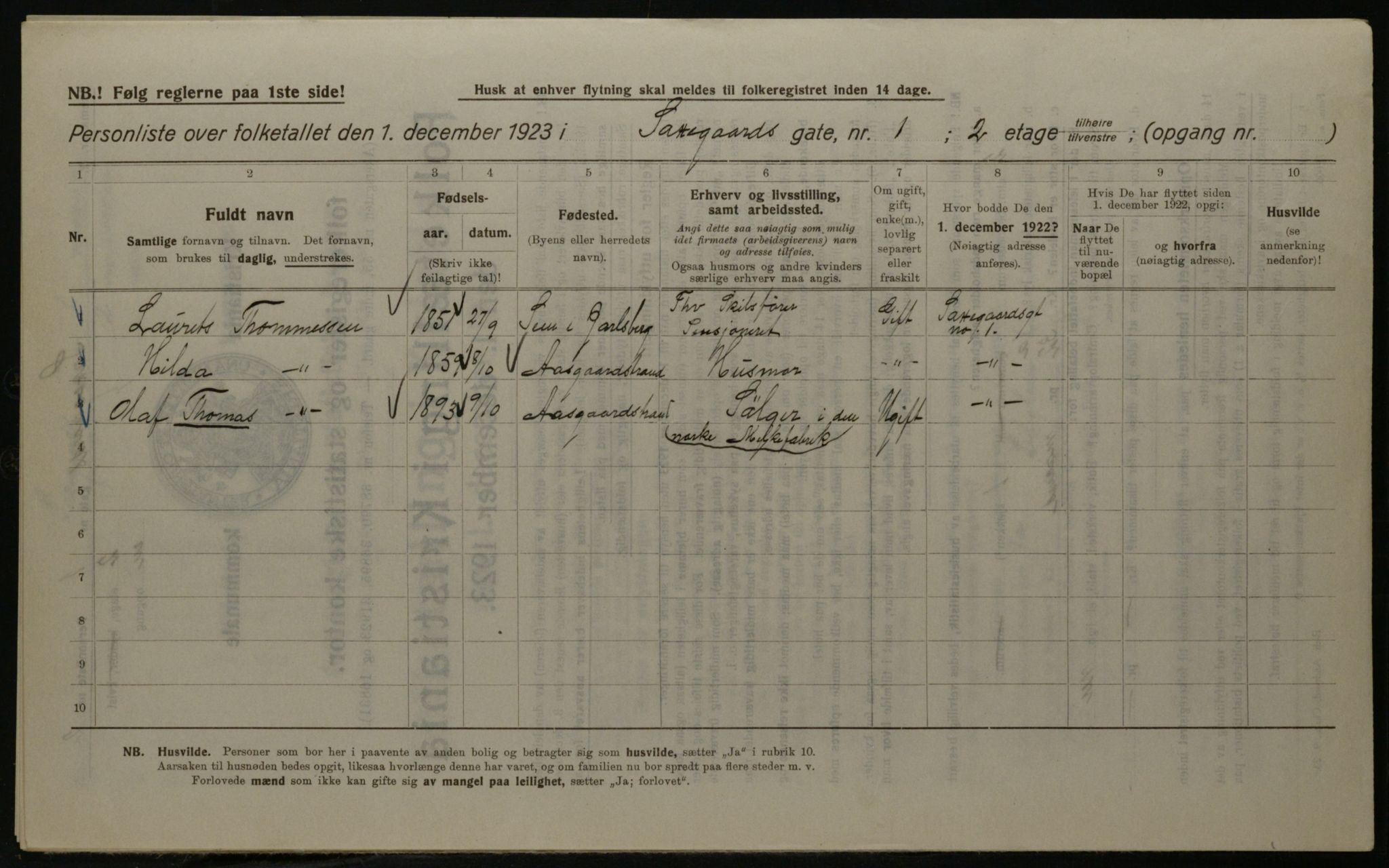 OBA, Kommunal folketelling 1.12.1923 for Kristiania, 1923, s. 99078