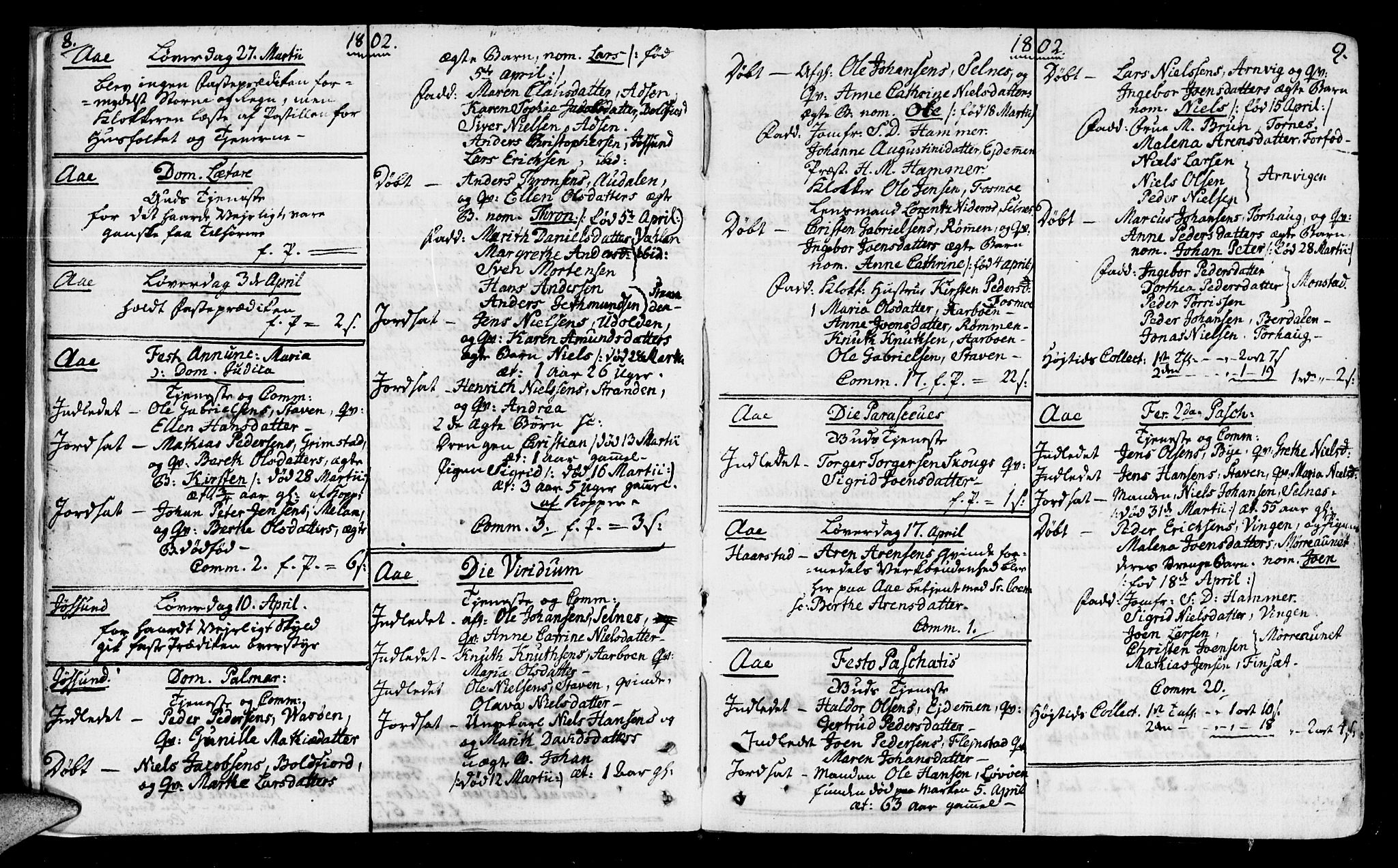 Ministerialprotokoller, klokkerbøker og fødselsregistre - Sør-Trøndelag, AV/SAT-A-1456/655/L0674: Ministerialbok nr. 655A03, 1802-1826, s. 8-9