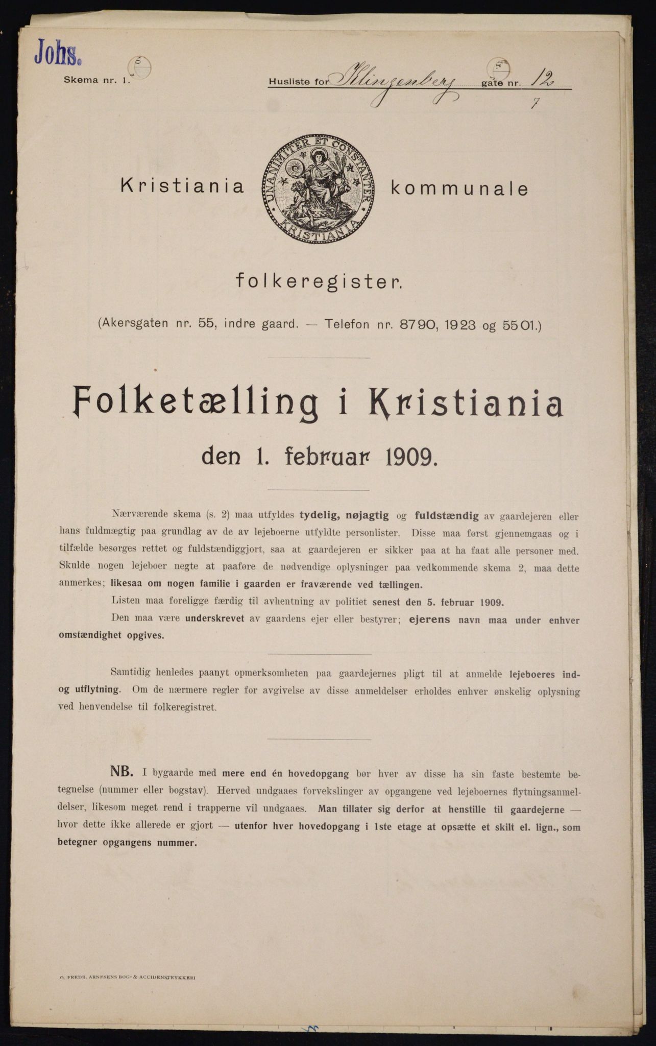 OBA, Kommunal folketelling 1.2.1909 for Kristiania kjøpstad, 1909, s. 47578