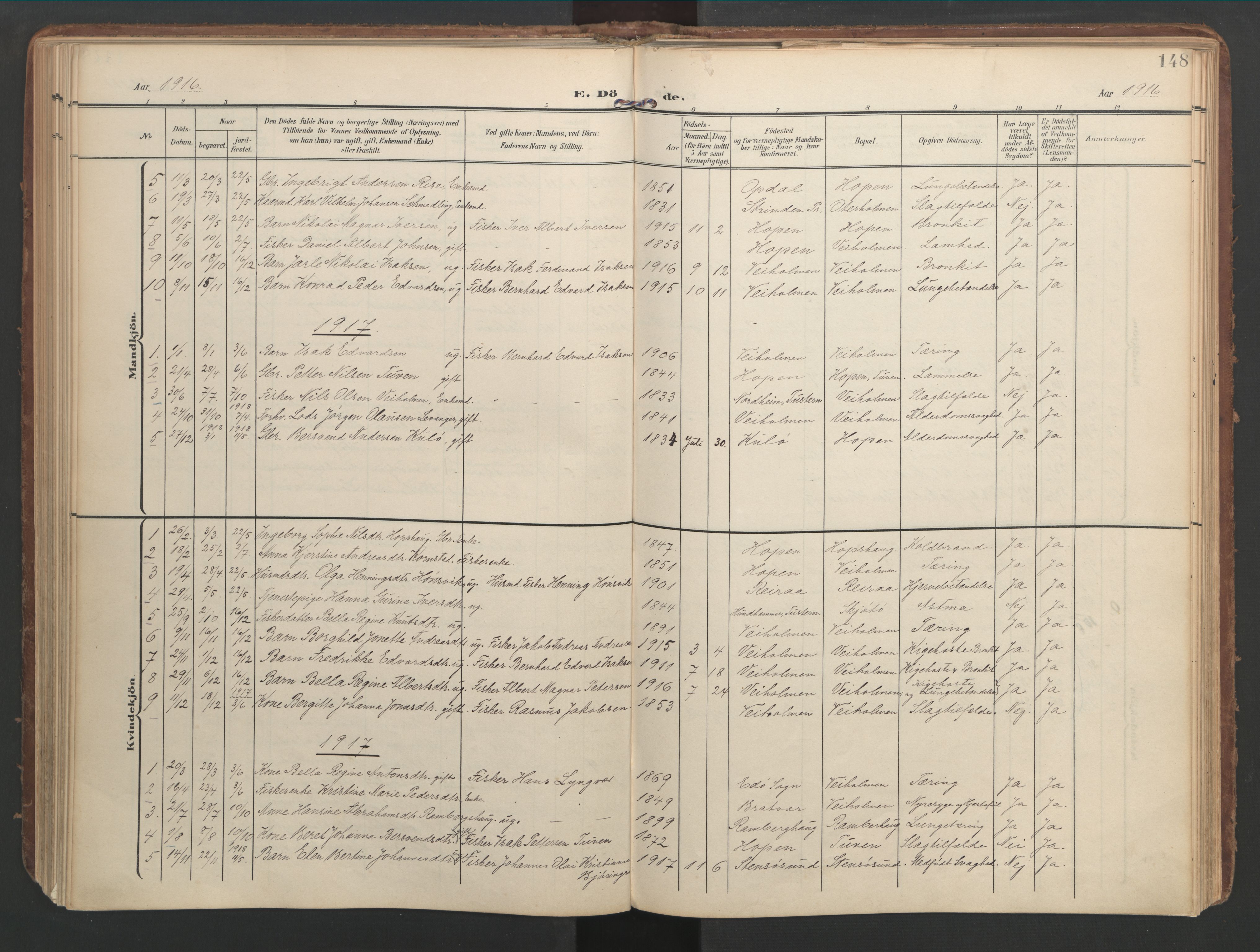 Ministerialprotokoller, klokkerbøker og fødselsregistre - Møre og Romsdal, AV/SAT-A-1454/583/L0955: Ministerialbok nr. 583A02, 1907-1926, s. 148