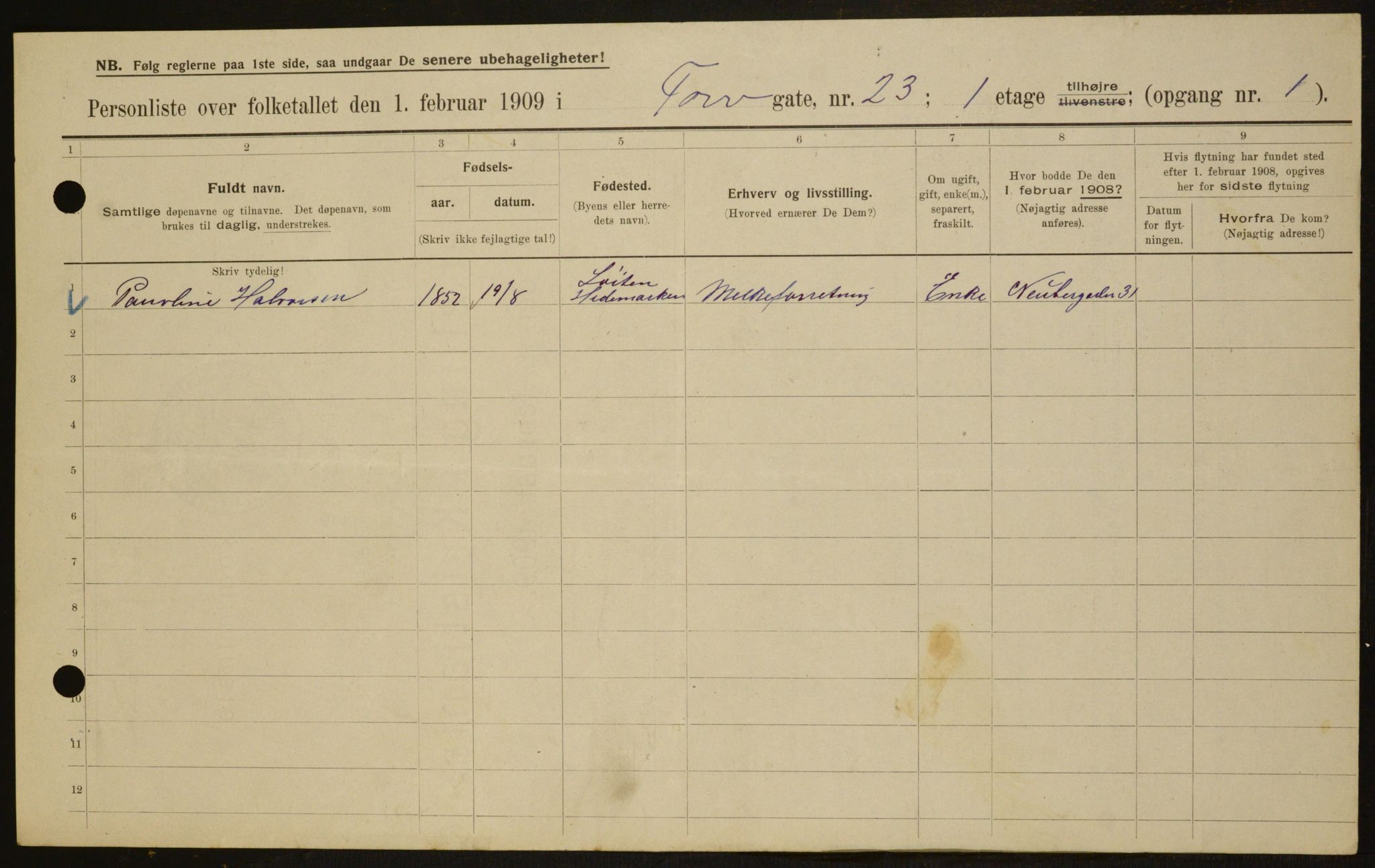 OBA, Kommunal folketelling 1.2.1909 for Kristiania kjøpstad, 1909, s. 103511