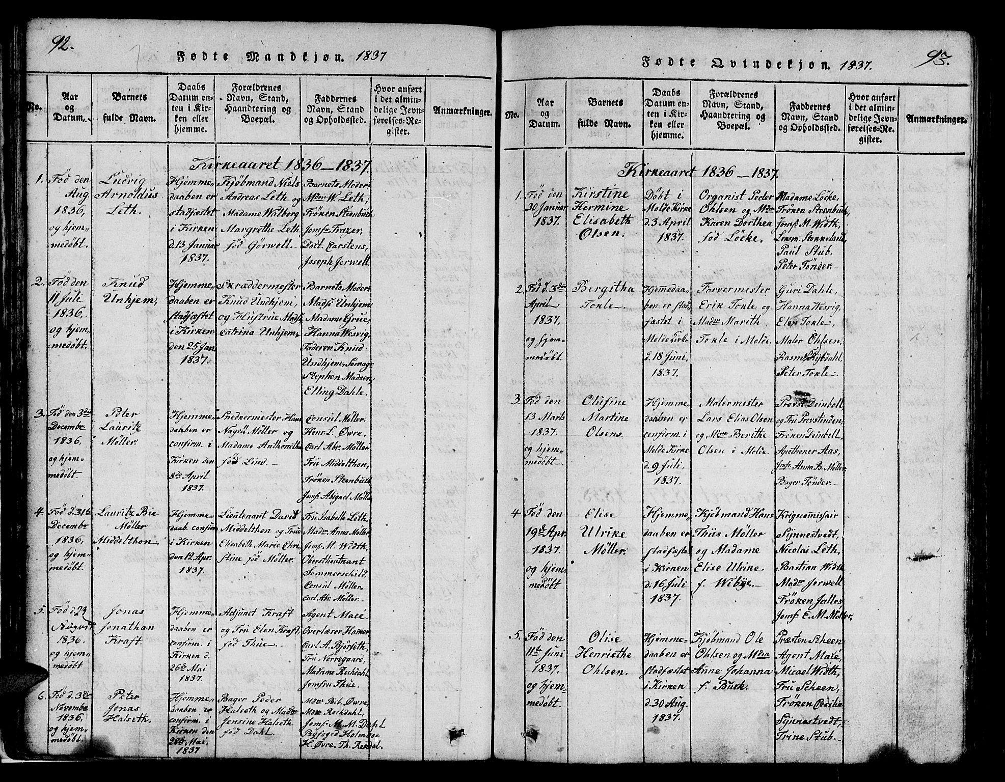 Ministerialprotokoller, klokkerbøker og fødselsregistre - Møre og Romsdal, AV/SAT-A-1454/558/L0700: Klokkerbok nr. 558C01, 1818-1868, s. 92-93