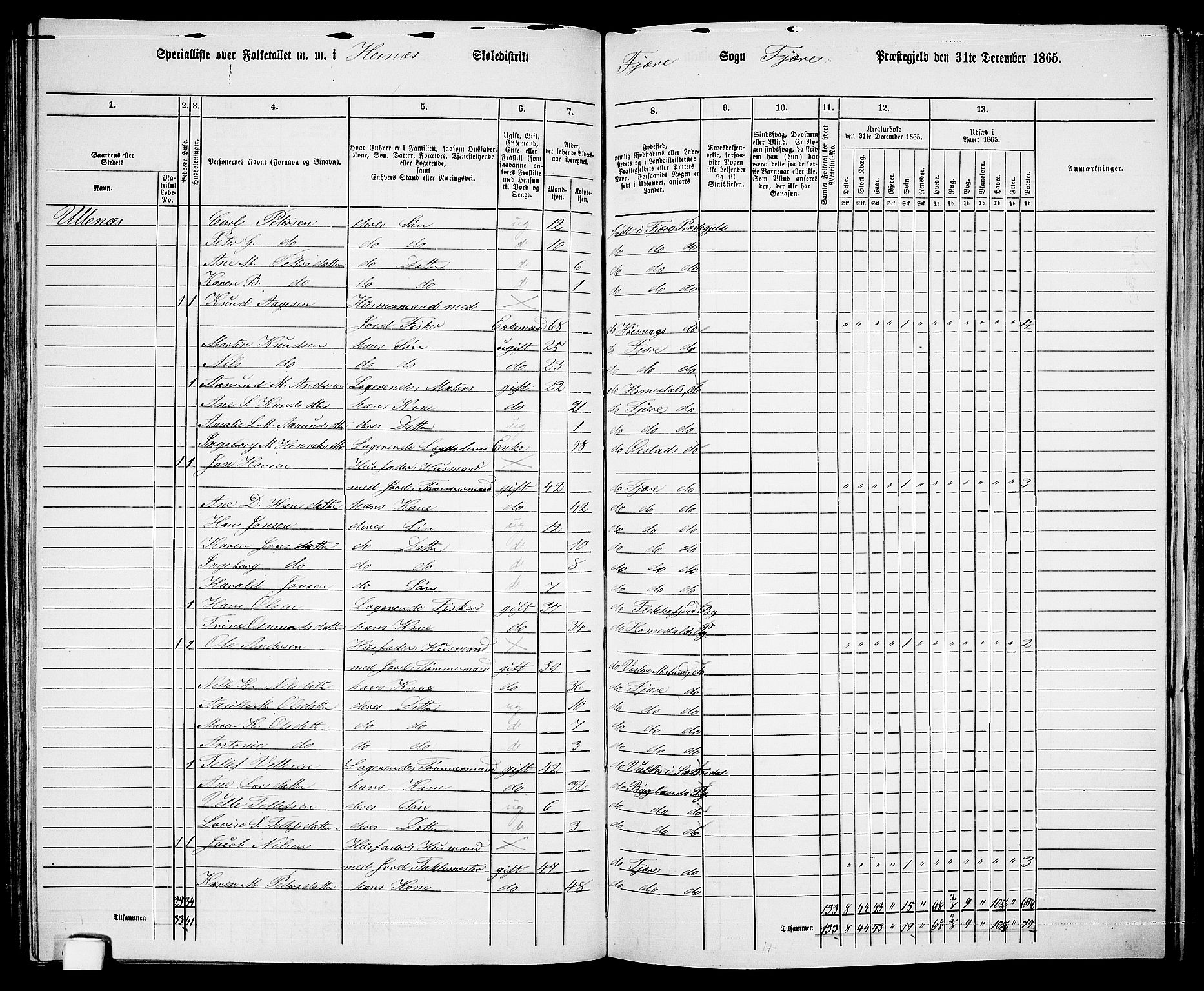 RA, Folketelling 1865 for 0923L Fjære prestegjeld, Fjære sokn, 1865, s. 88