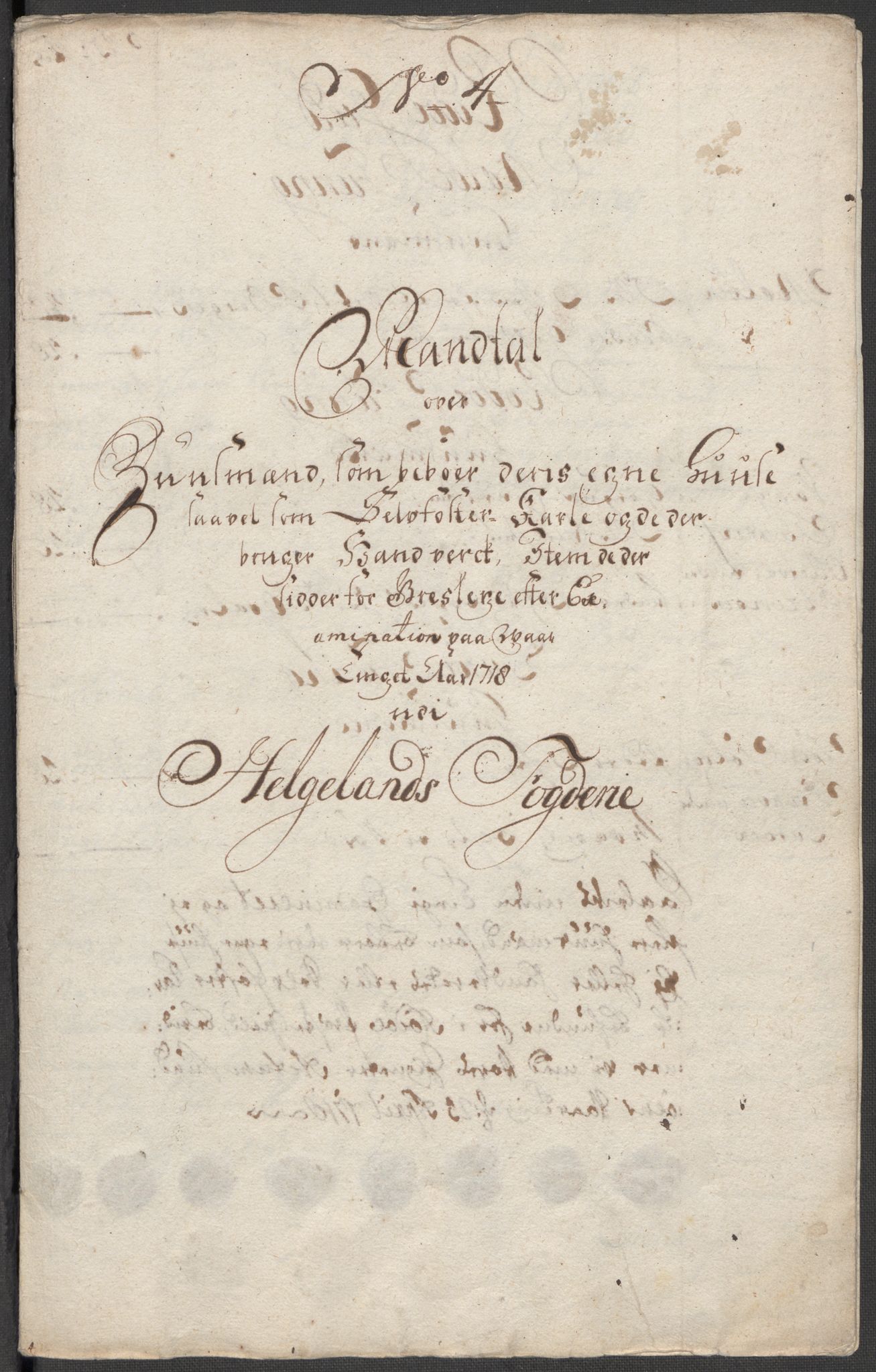 Rentekammeret inntil 1814, Reviderte regnskaper, Fogderegnskap, RA/EA-4092/R65/L4516: Fogderegnskap Helgeland, 1718, s. 105
