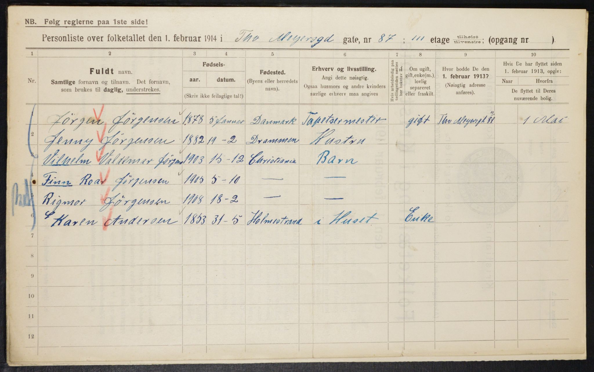 OBA, Kommunal folketelling 1.2.1914 for Kristiania, 1914, s. 112223