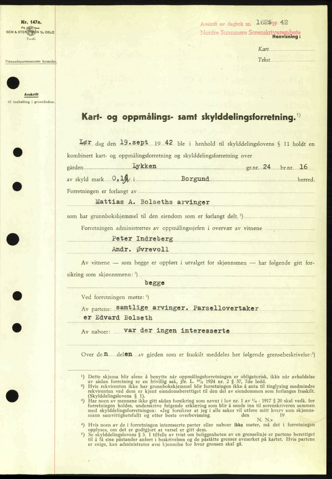 Nordre Sunnmøre sorenskriveri, SAT/A-0006/1/2/2C/2Ca: Pantebok nr. A14, 1942-1942, Dagboknr: 1625/1942