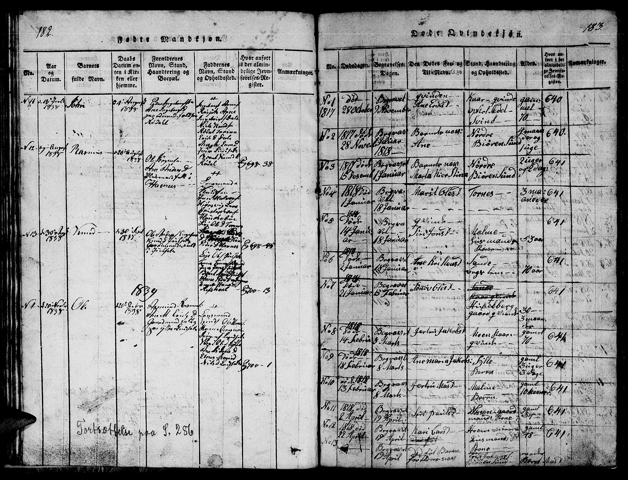 Ministerialprotokoller, klokkerbøker og fødselsregistre - Møre og Romsdal, AV/SAT-A-1454/565/L0752: Klokkerbok nr. 565C01, 1817-1844, s. 182-183