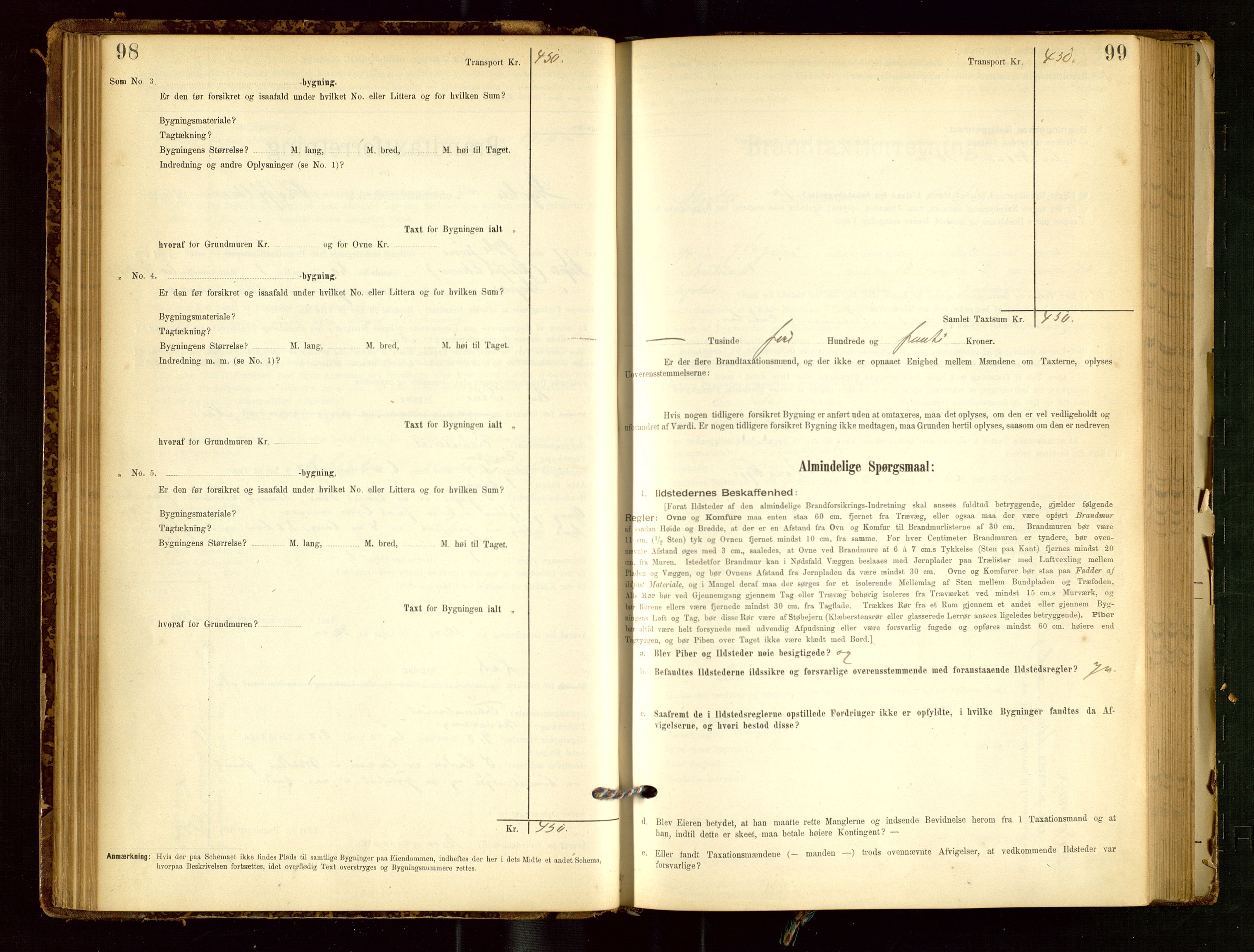 Skjold lensmannskontor, AV/SAST-A-100182/Gob/L0001: "Brandtaxationsprotokol for Skjold Lensmandsdistrikt Ryfylke Fogderi", 1894-1939, s. 98-99