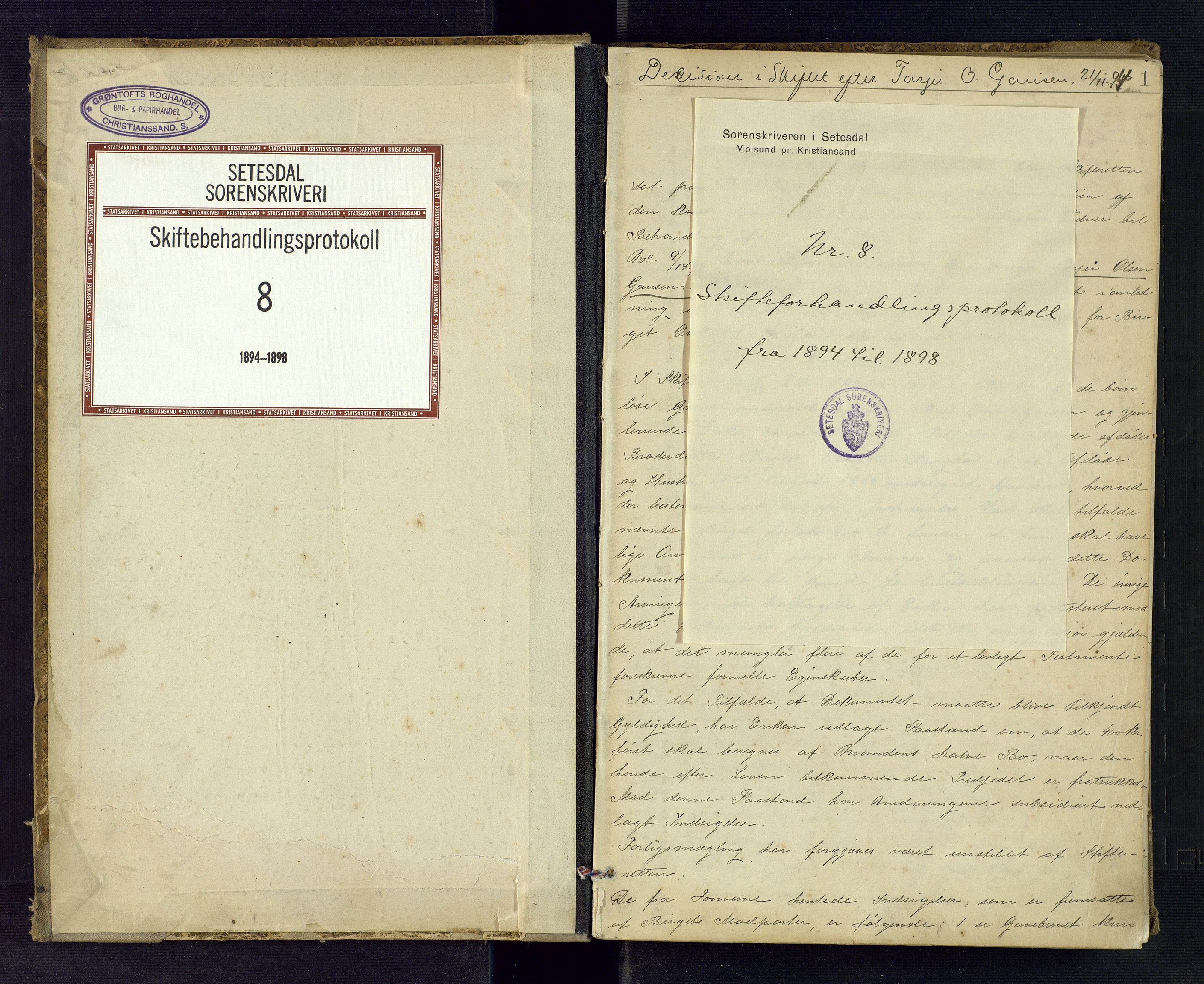 Setesdal sorenskriveri, SAK/1221-0011/H/Hc/L0036: Skifteforhandlingsprotokoll nr 8, 1894-1898