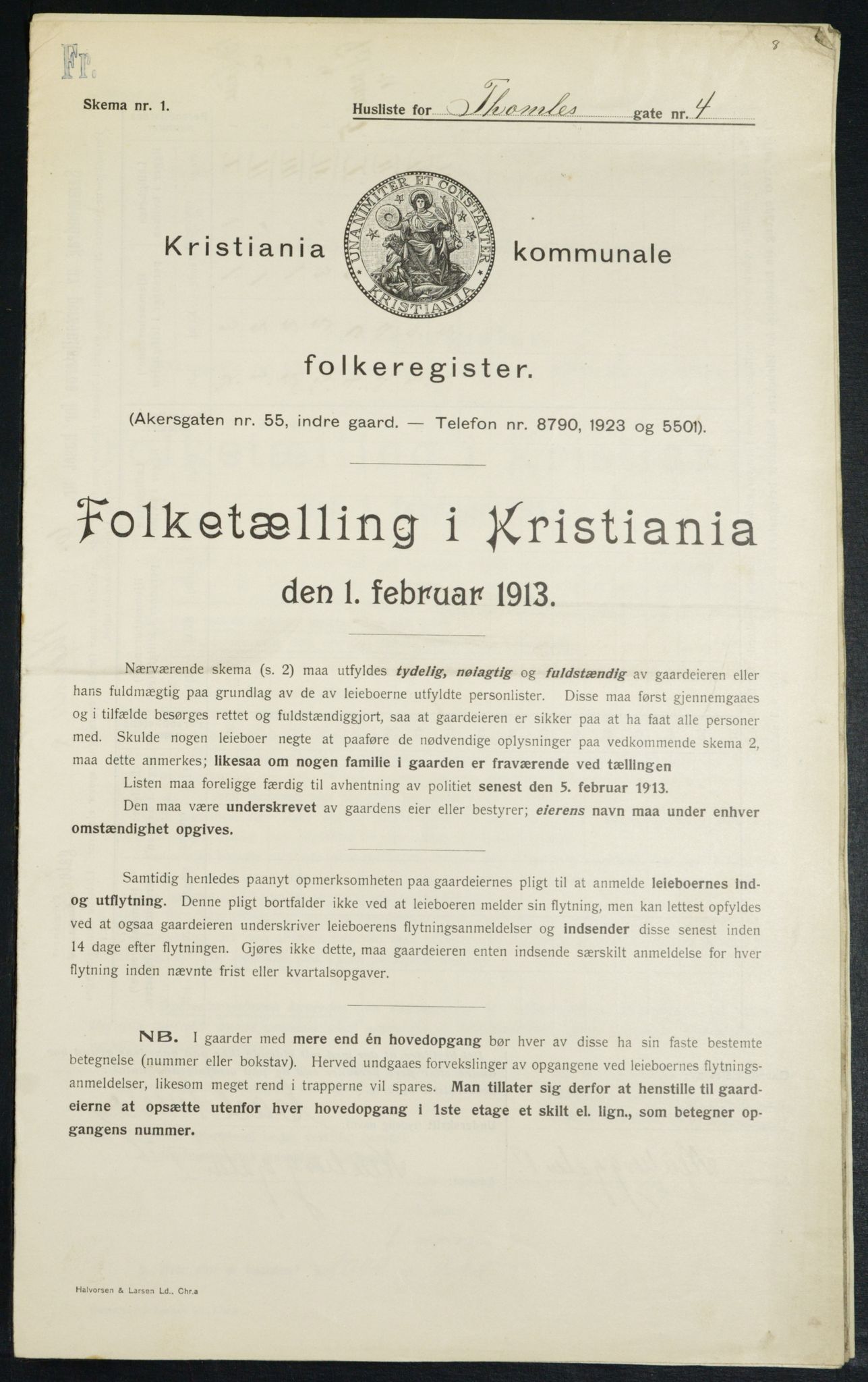 OBA, Kommunal folketelling 1.2.1913 for Kristiania, 1913, s. 109253
