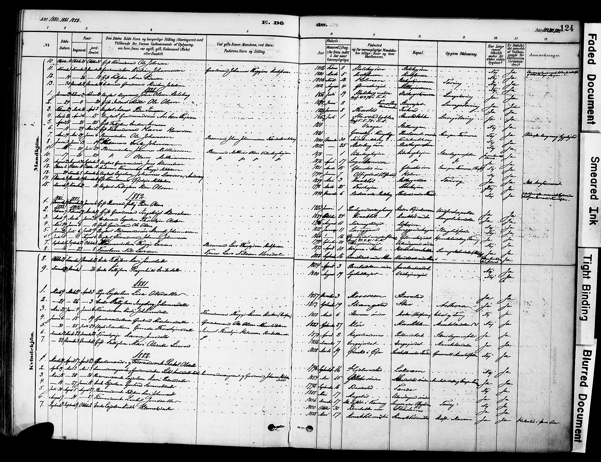Øyer prestekontor, AV/SAH-PREST-084/H/Ha/Haa/L0009: Ministerialbok nr. 9, 1878-1893, s. 124