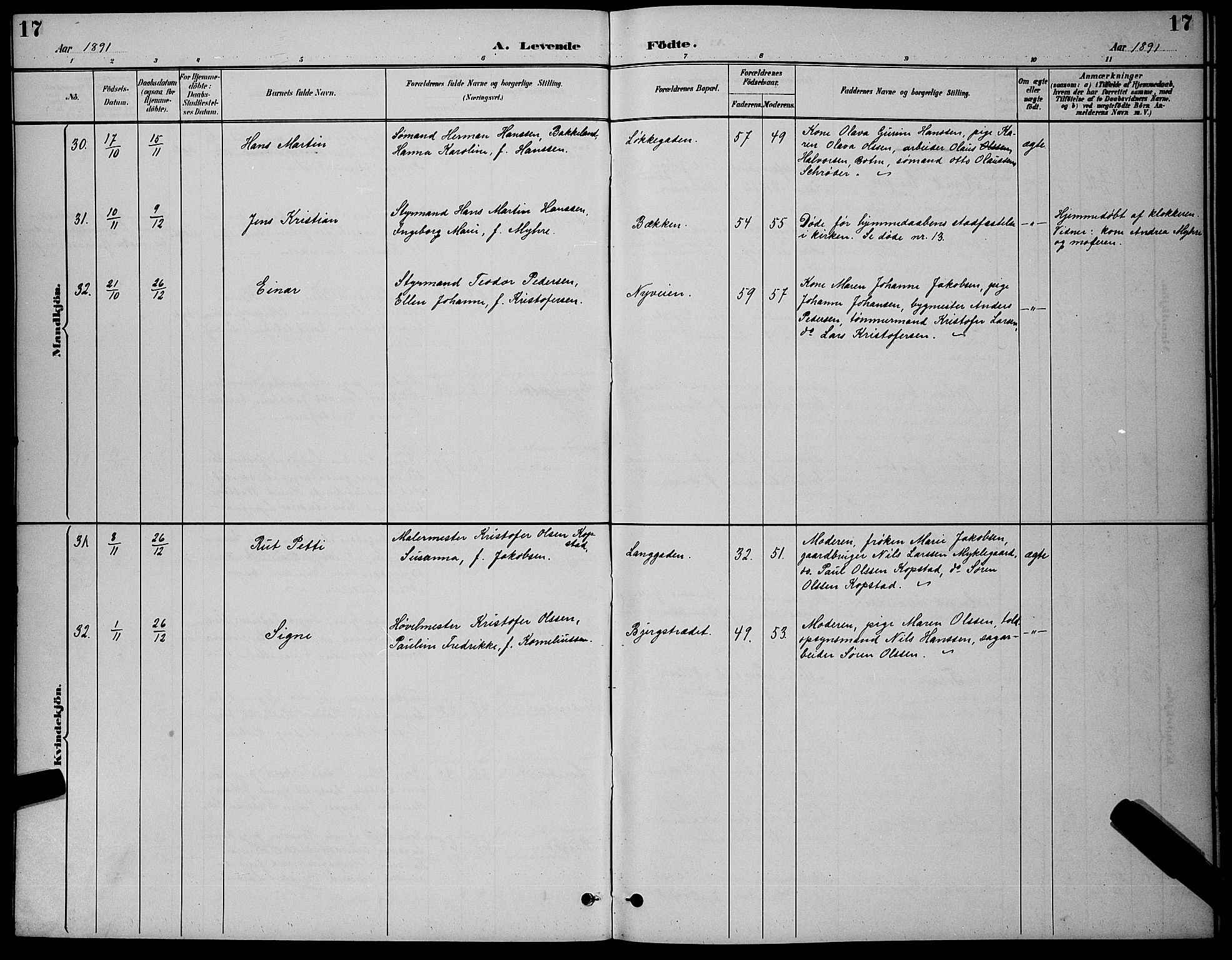 Holmestrand kirkebøker, AV/SAKO-A-346/G/Ga/L0005: Klokkerbok nr. 5, 1889-1901, s. 17