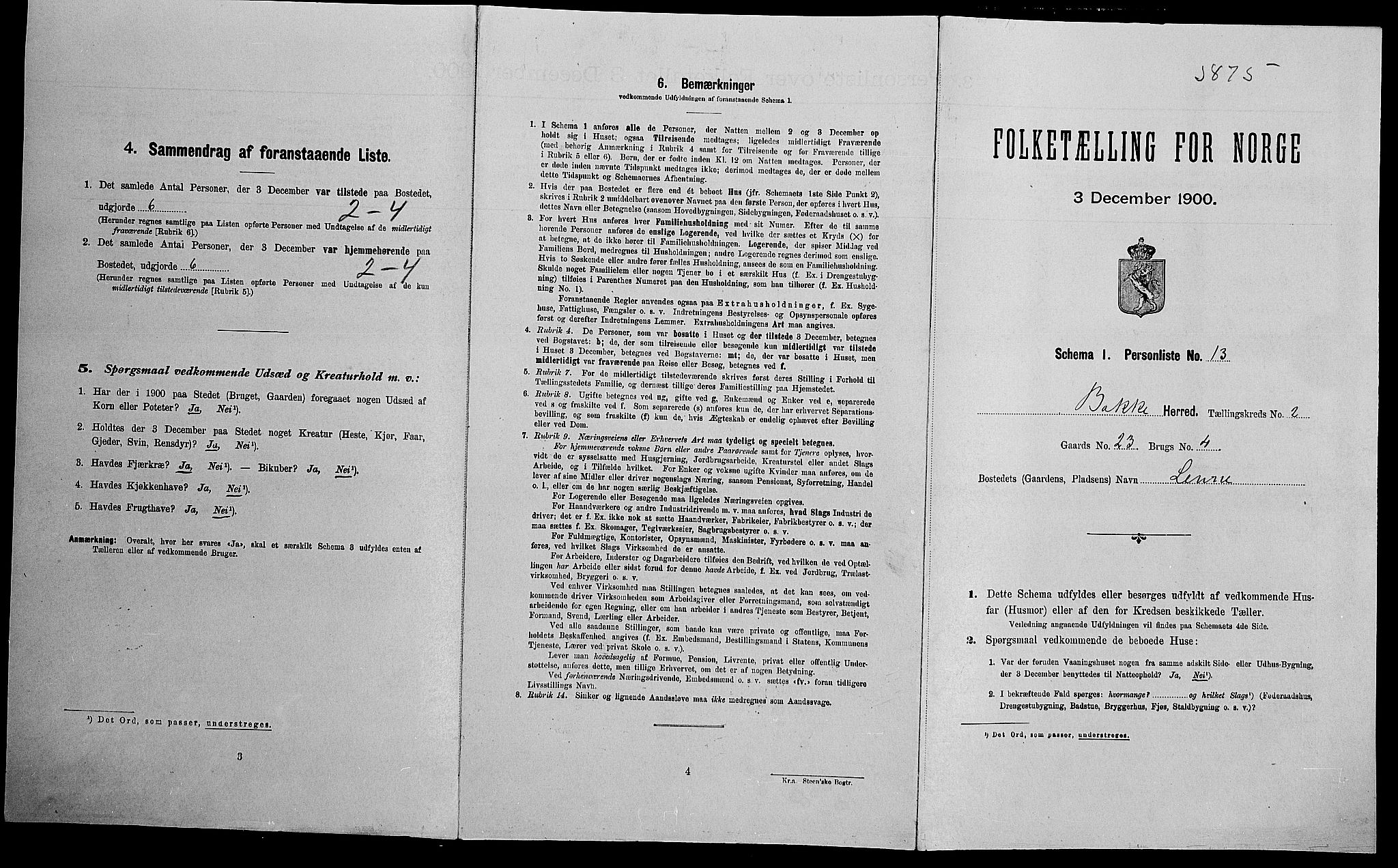 SAK, Folketelling 1900 for 1045 Bakke herred, 1900, s. 203
