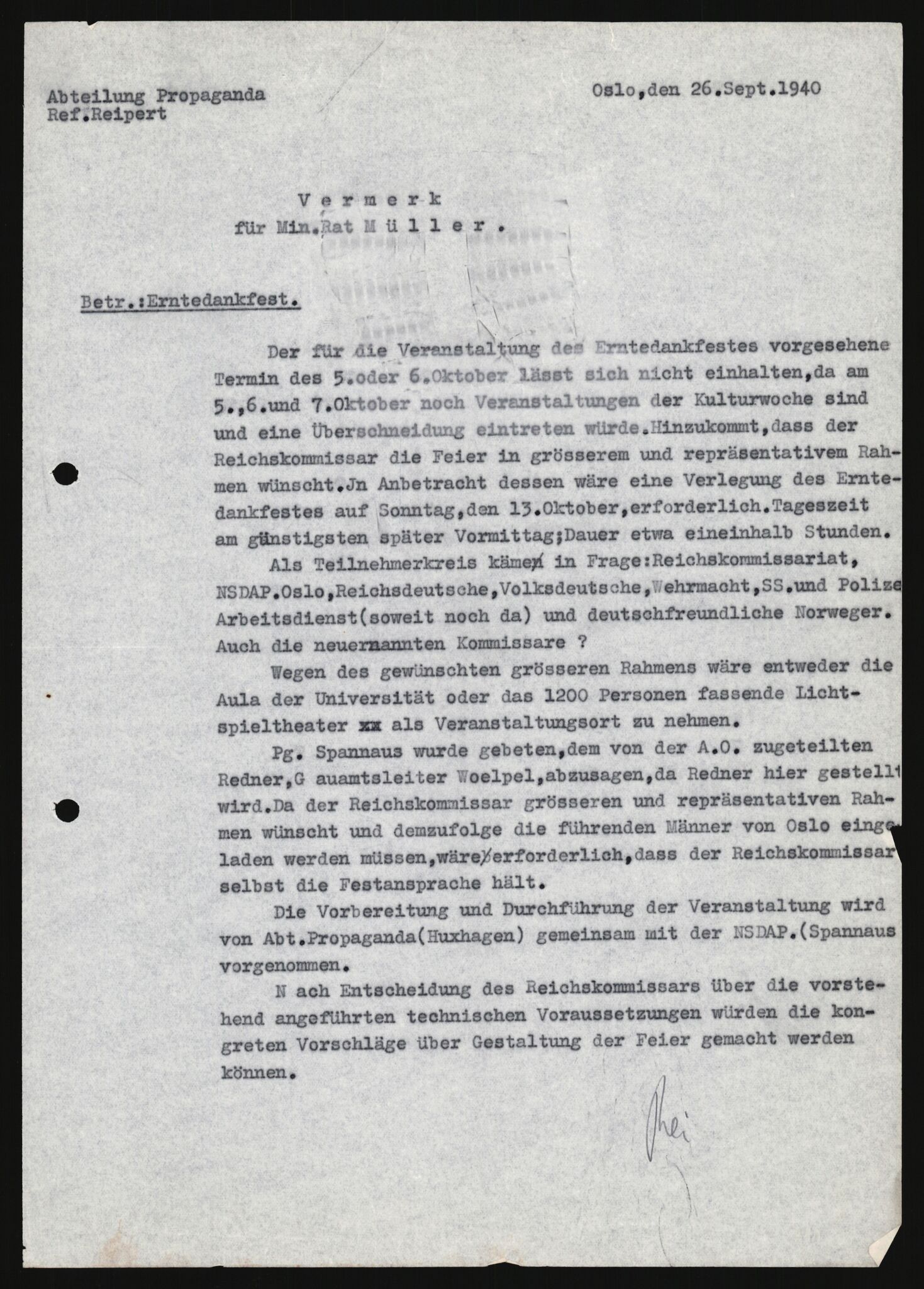 Forsvarets Overkommando. 2 kontor. Arkiv 11.4. Spredte tyske arkivsaker, AV/RA-RAFA-7031/D/Dar/Darb/L0008: Reichskommissariat - Hauptabteilung Volksaufklärung und Propaganda, 1940-1943, s. 1298