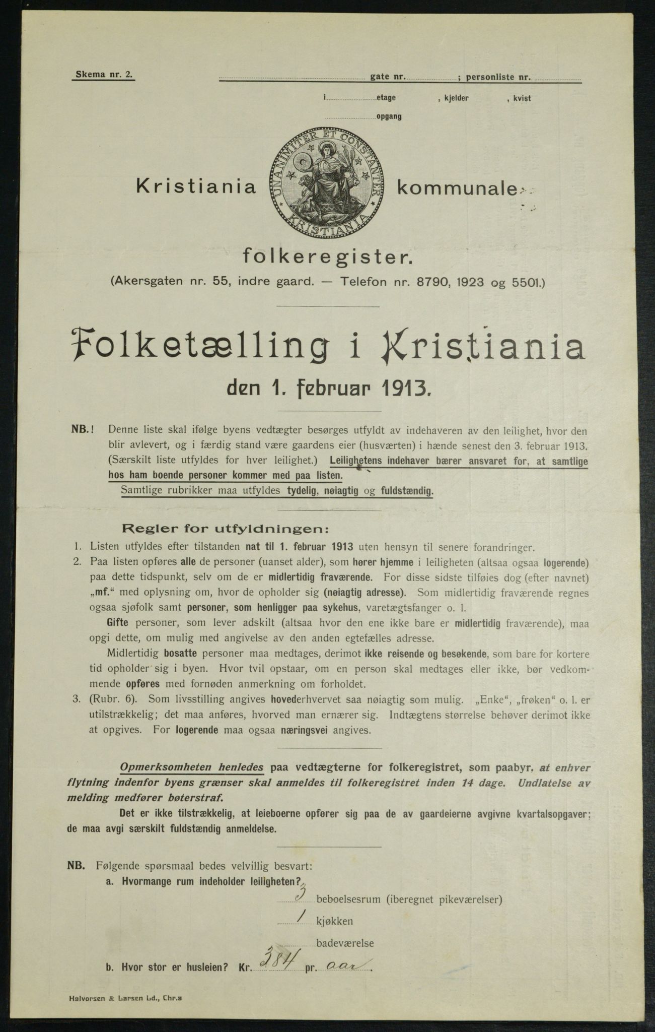 OBA, Kommunal folketelling 1.2.1913 for Kristiania, 1913, s. 128149