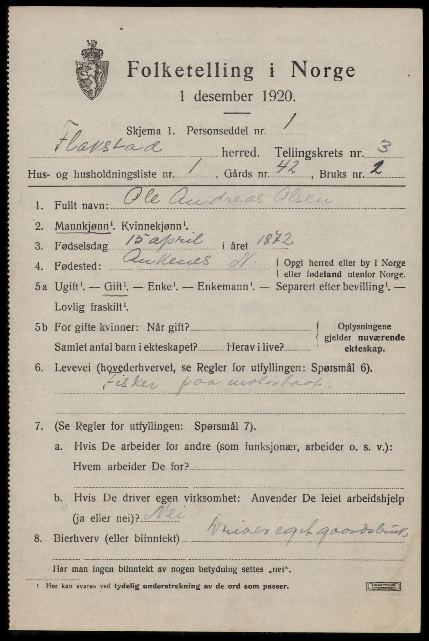 SAT, Folketelling 1920 for 1859 Flakstad herred, 1920, s. 2143