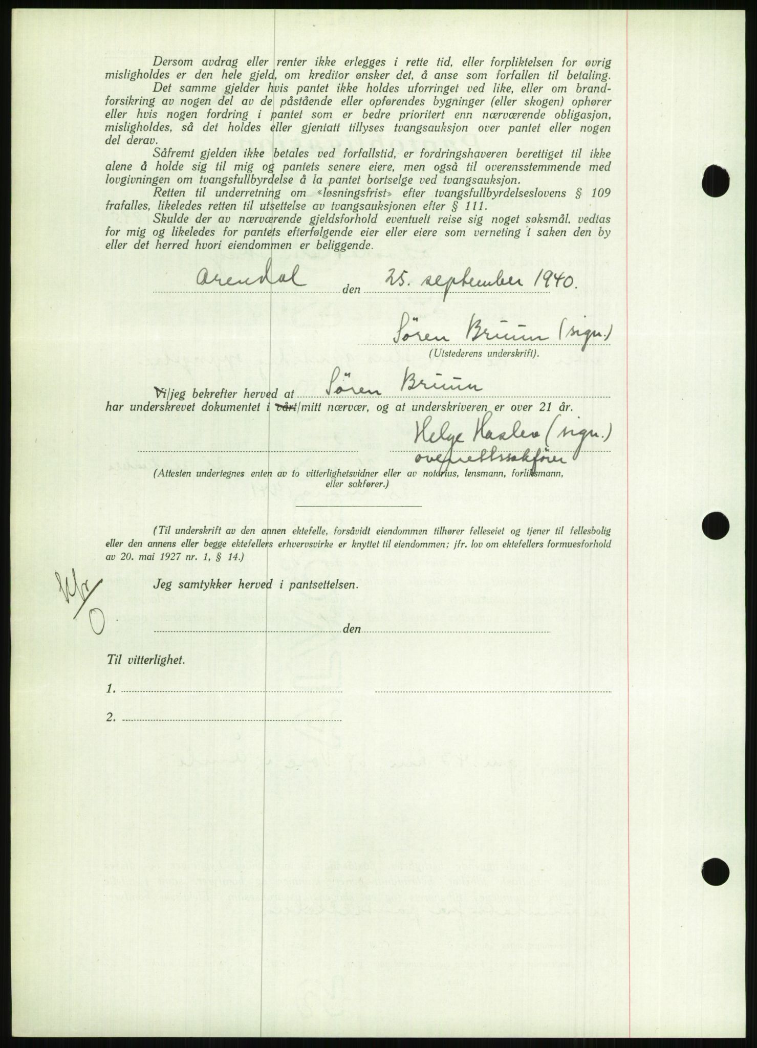 Nedenes sorenskriveri, AV/SAK-1221-0006/G/Gb/Gbb/L0001: Pantebok nr. I, 1939-1942, Dagboknr: 836/1940