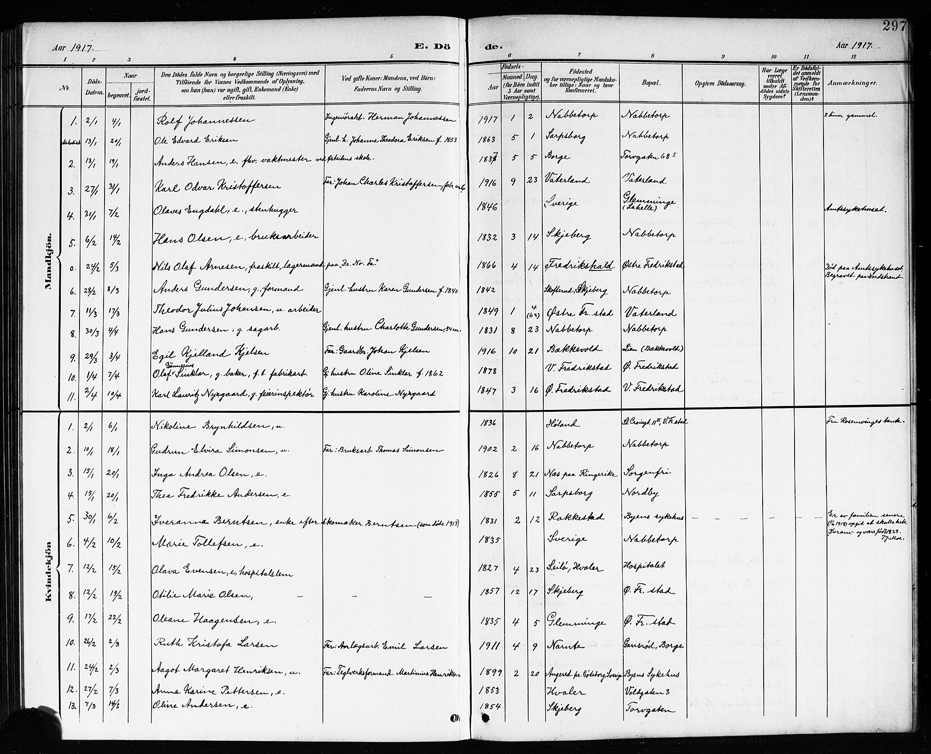 Østre Fredrikstad prestekontor Kirkebøker, AV/SAO-A-10907/G/Ga/L0002: Klokkerbok nr. 2, 1900-1919, s. 297