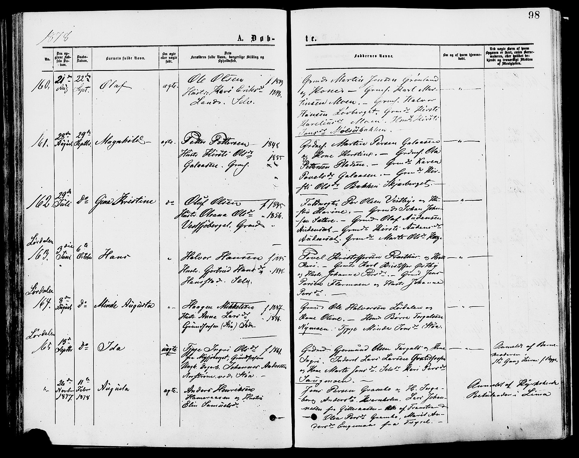 Trysil prestekontor, AV/SAH-PREST-046/H/Ha/Haa/L0007: Ministerialbok nr. 7, 1874-1880, s. 98