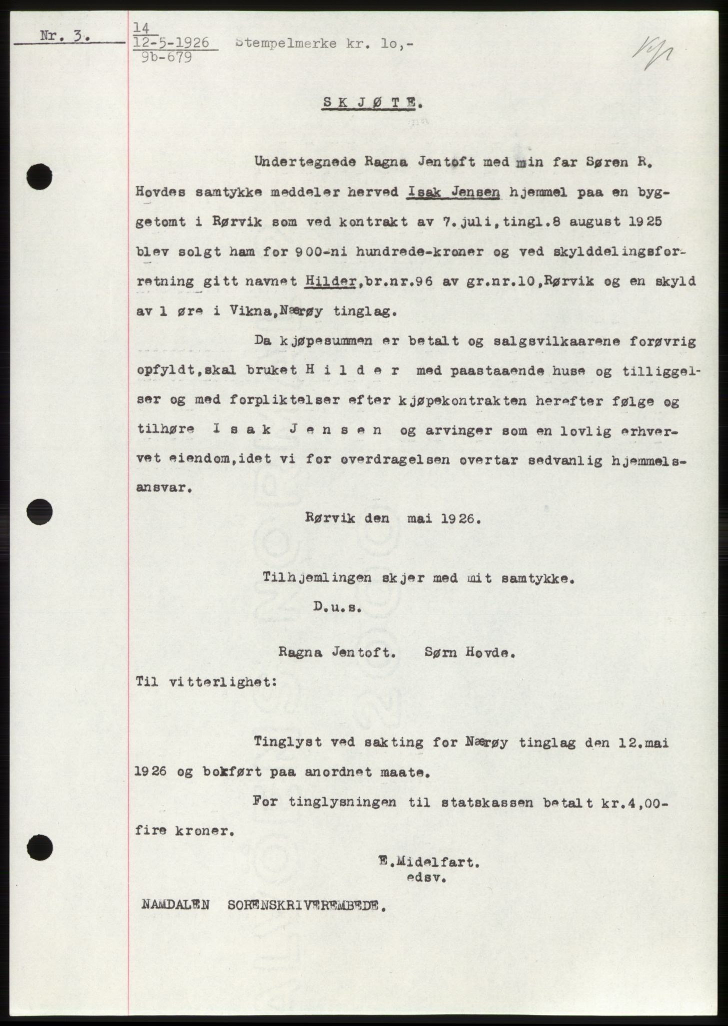 Namdal sorenskriveri, SAT/A-4133/1/2/2C: Pantebok nr. -, 1926-1930, Tingl.dato: 12.05.1926