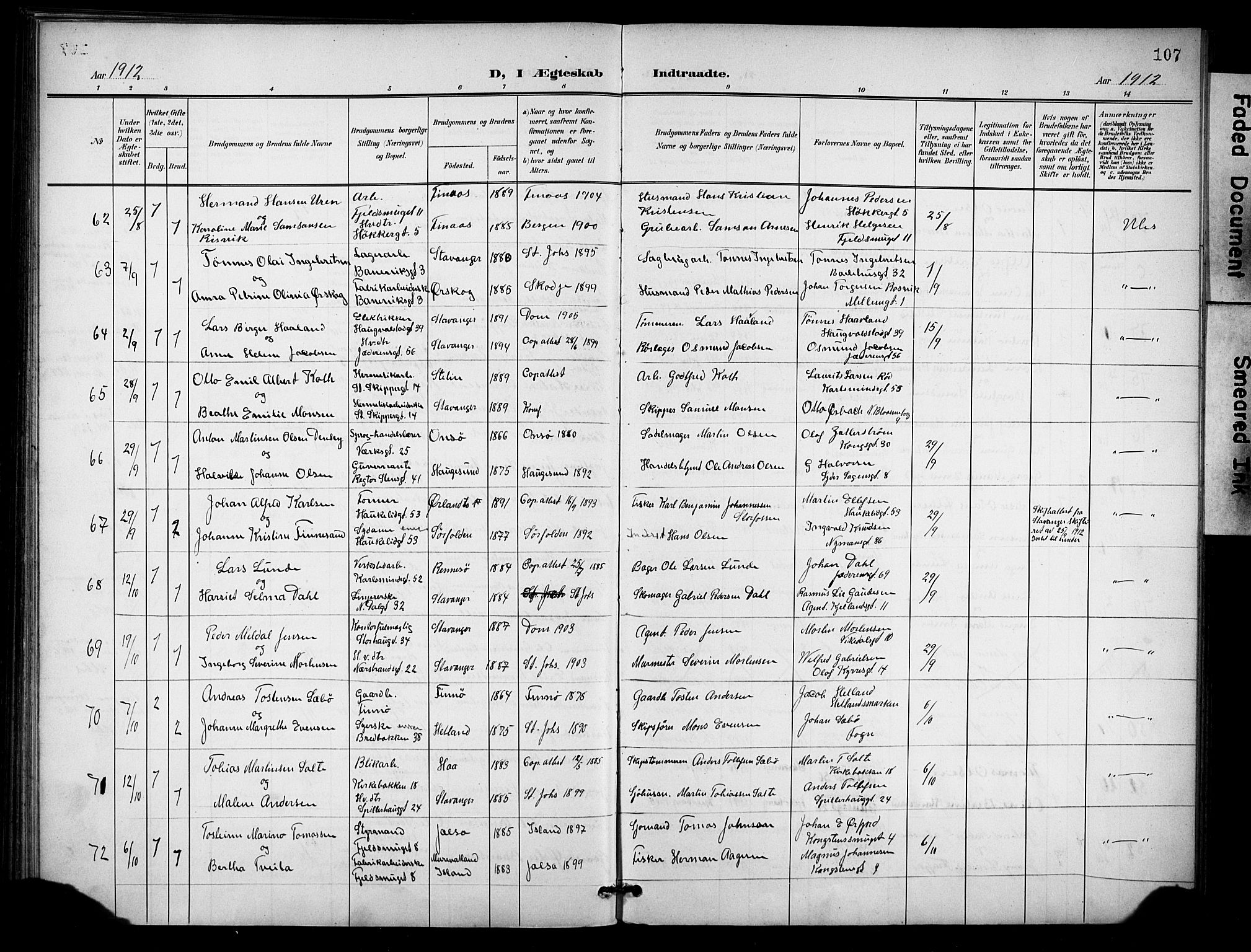 St. Johannes sokneprestkontor, AV/SAST-A-101814/001/30/30BB/L0005: Klokkerbok nr. B 5, 1901-1917, s. 107