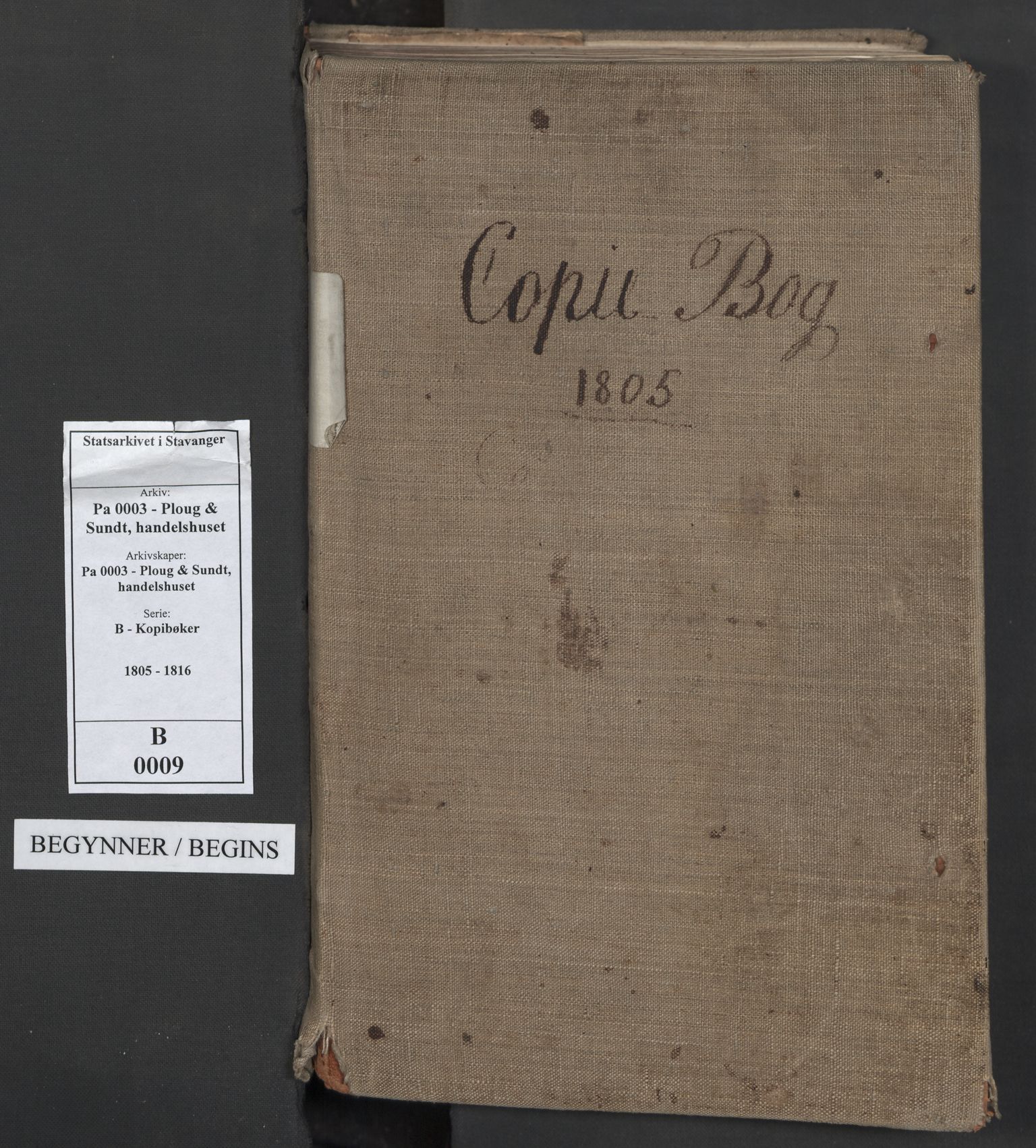 Pa 0003 - Ploug & Sundt, handelshuset, AV/SAST-A-100109/B/L0009: Kopibok, 1805-1816