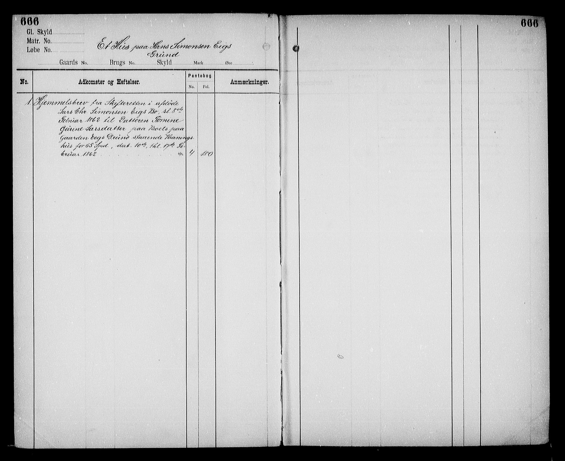 Torridal sorenskriveri, AV/SAK-1221-0012/G/Ga/L0016: Panteregister nr. 16, 1805-1940, s. 666