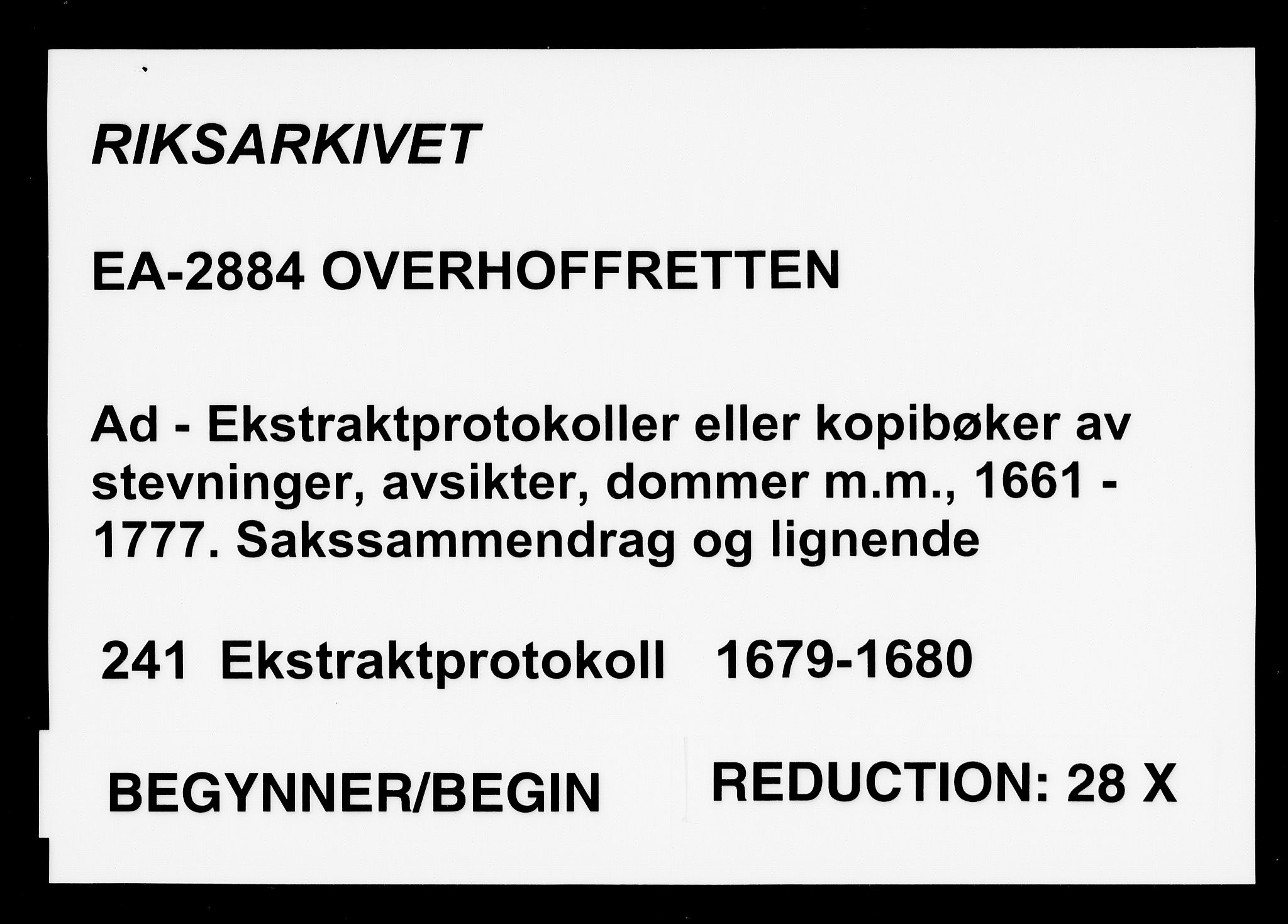 Overhoffretten 1667-1797, AV/RA-EA-2884/Ad/L0241: Ekstraktprotokoll, 1679-1680