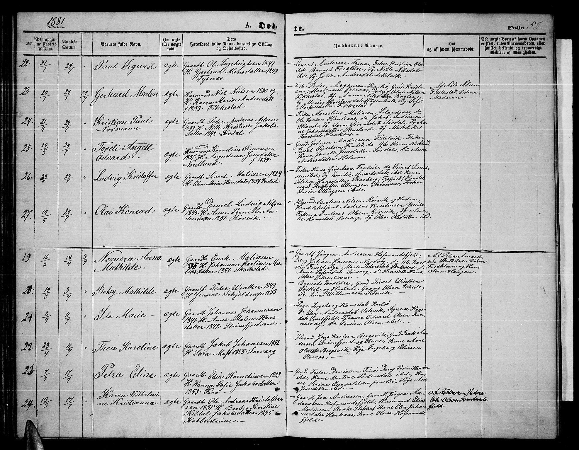 Ministerialprotokoller, klokkerbøker og fødselsregistre - Nordland, AV/SAT-A-1459/859/L0858: Klokkerbok nr. 859C04, 1873-1886, s. 58