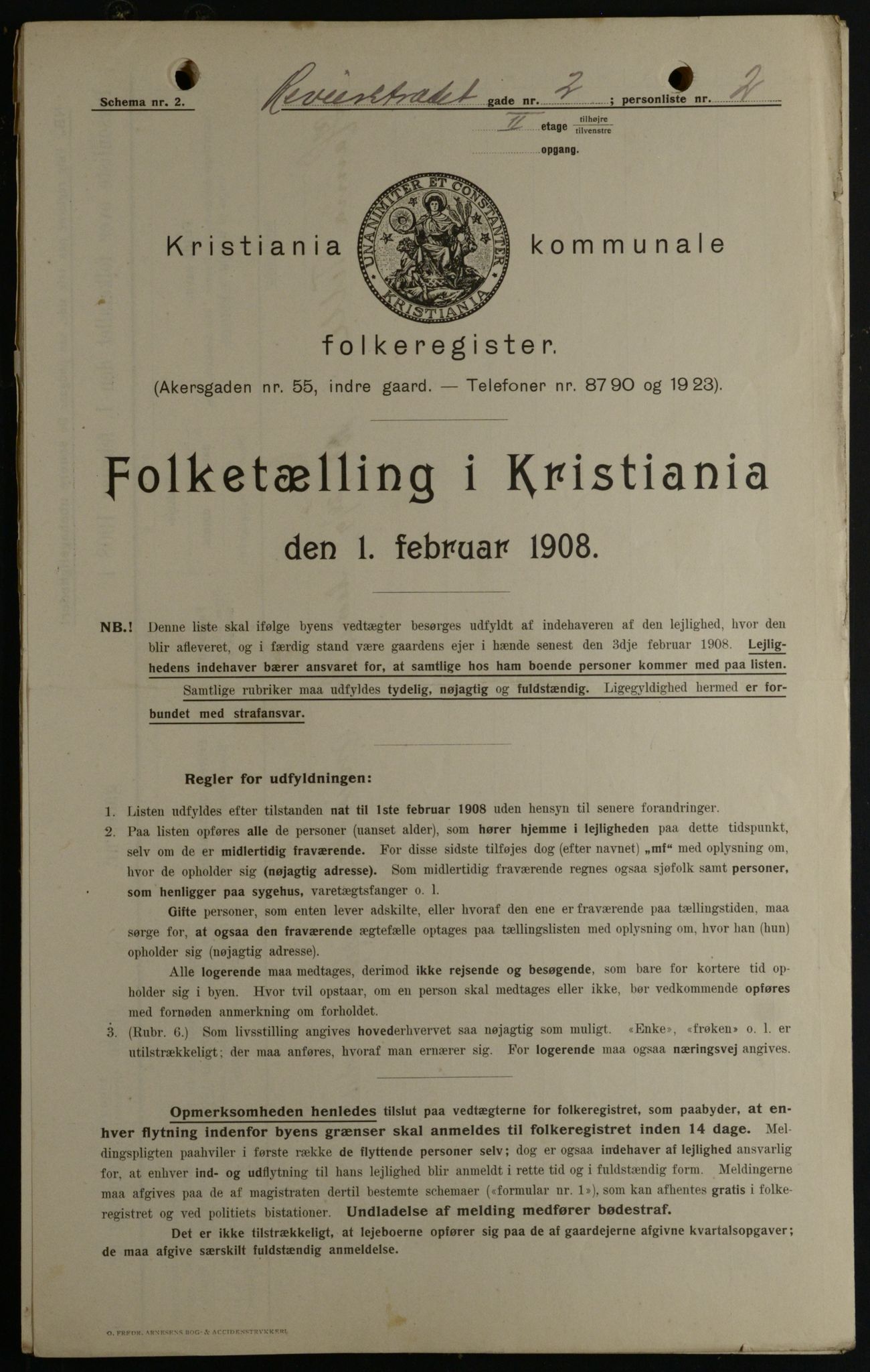 OBA, Kommunal folketelling 1.2.1908 for Kristiania kjøpstad, 1908, s. 74452