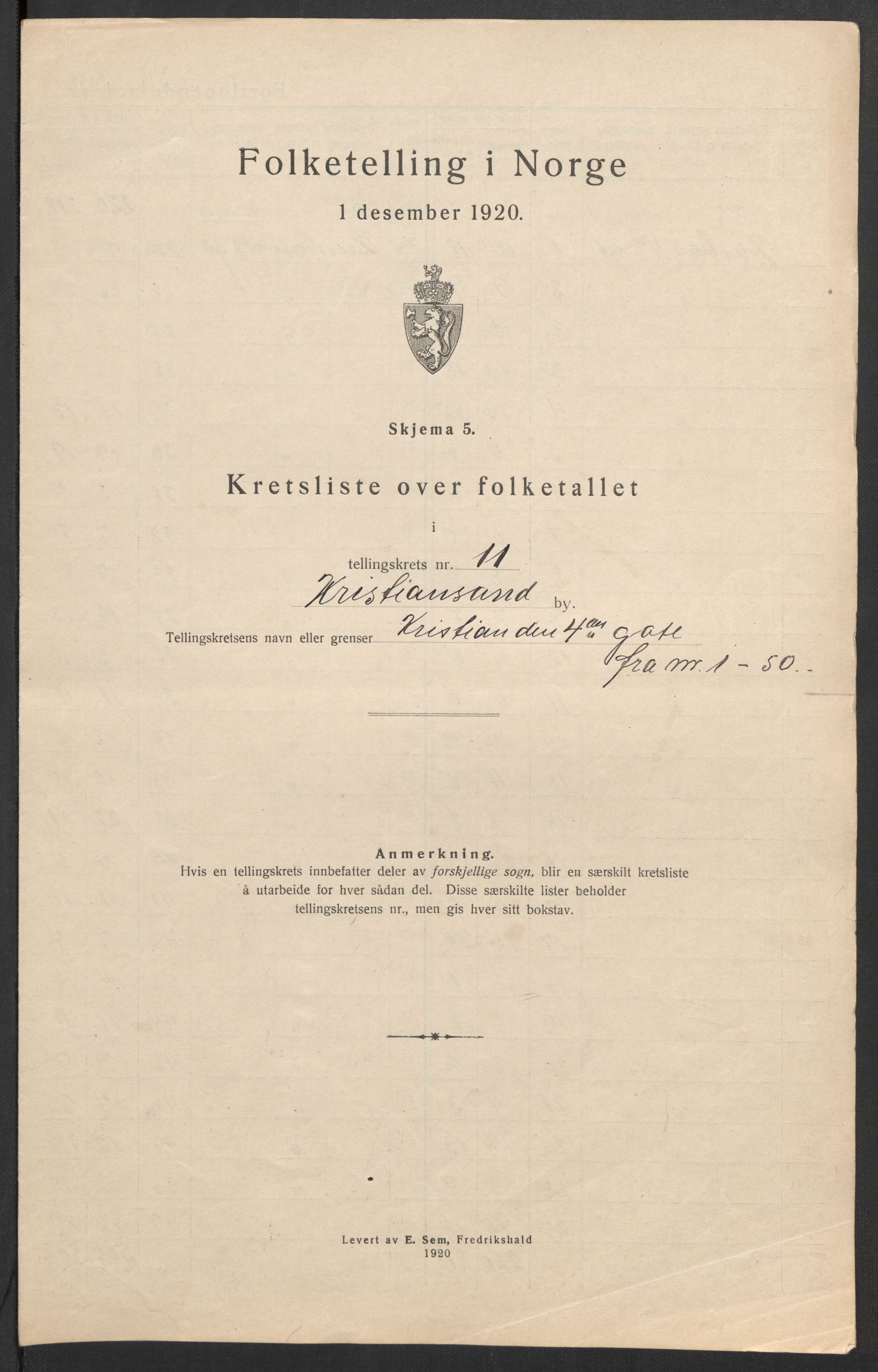 SAK, Folketelling 1920 for 1001 Kristiansand kjøpstad, 1920, s. 37