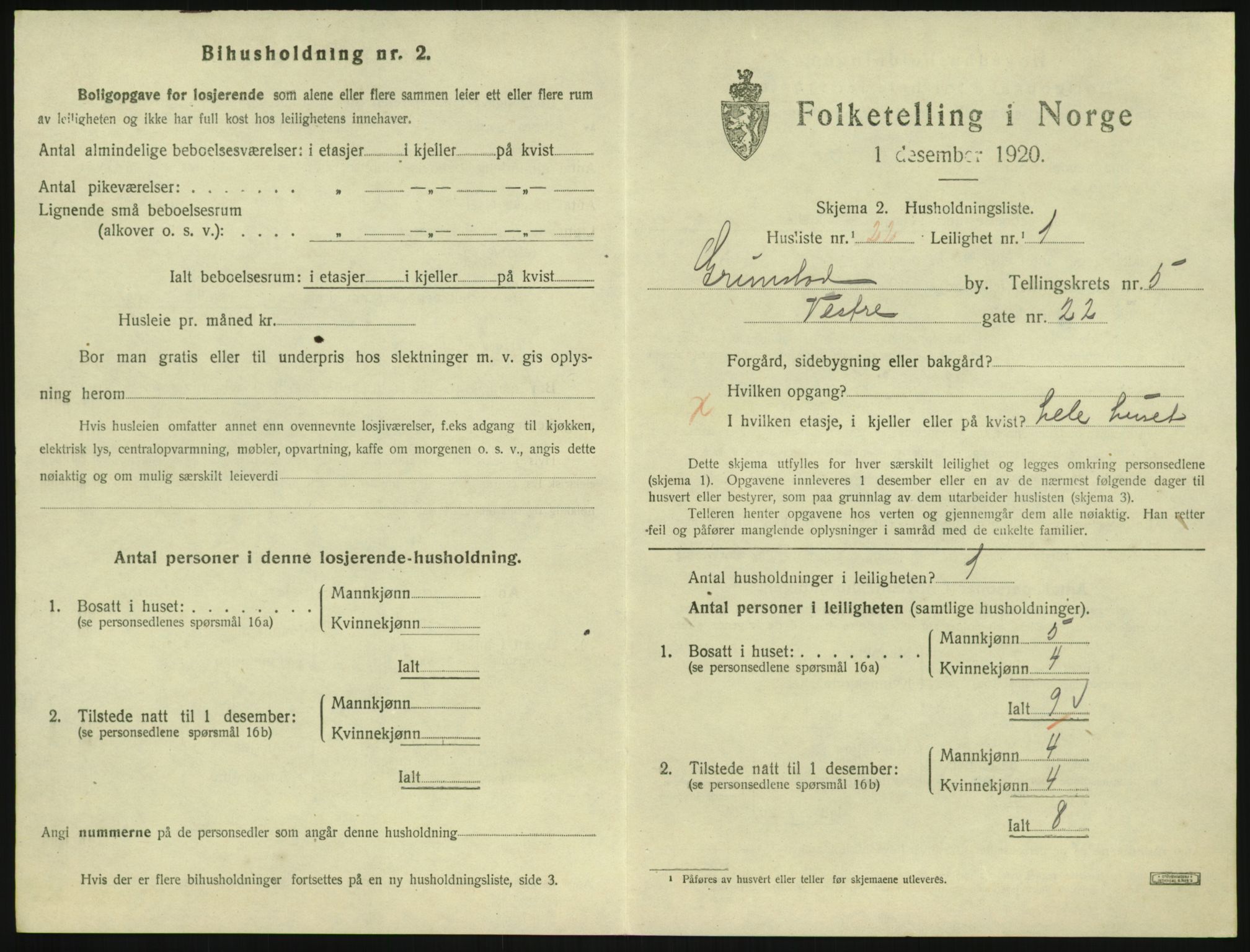 SAK, Folketelling 1920 for 0904 Grimstad kjøpstad, 1920, s. 2143